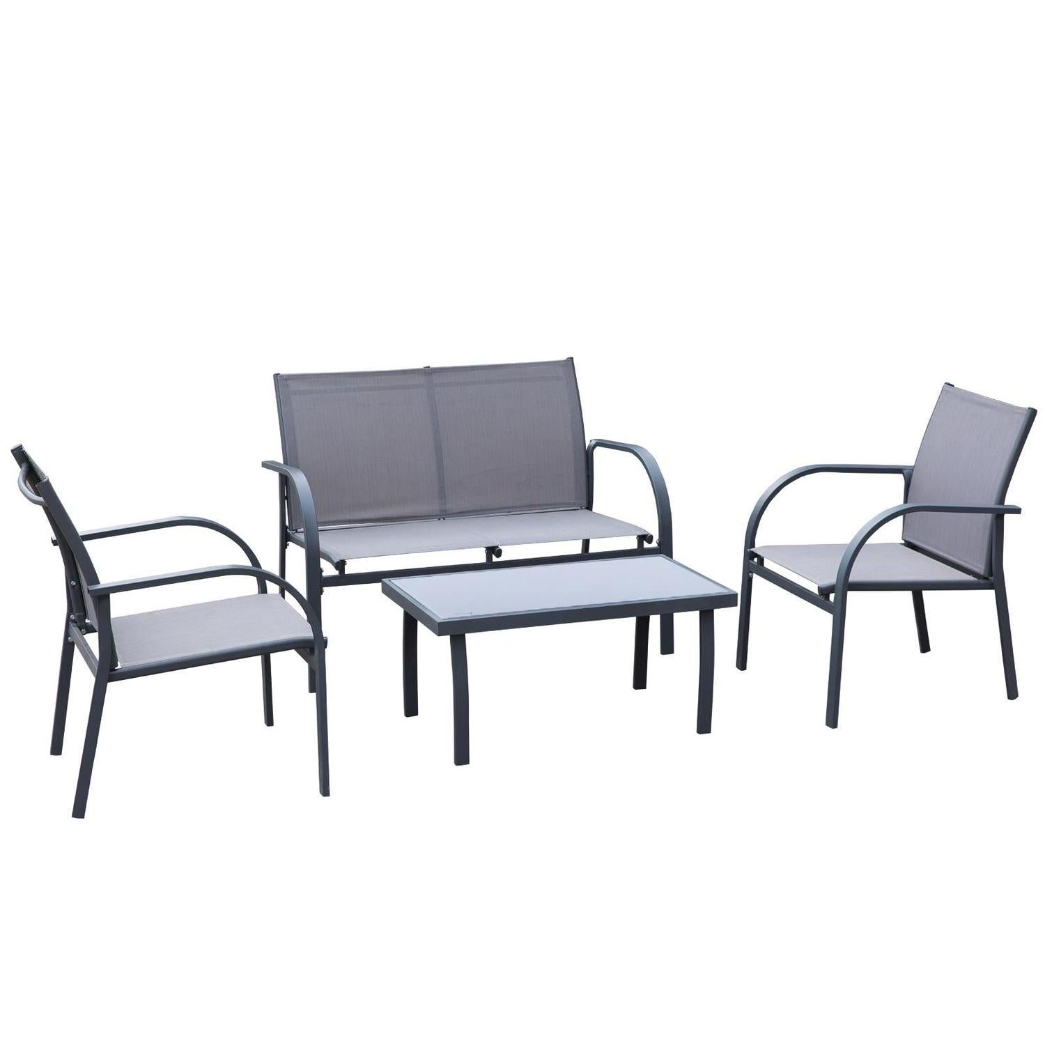 4 PCs Curved Steel Outdoor Dining Set- Grey