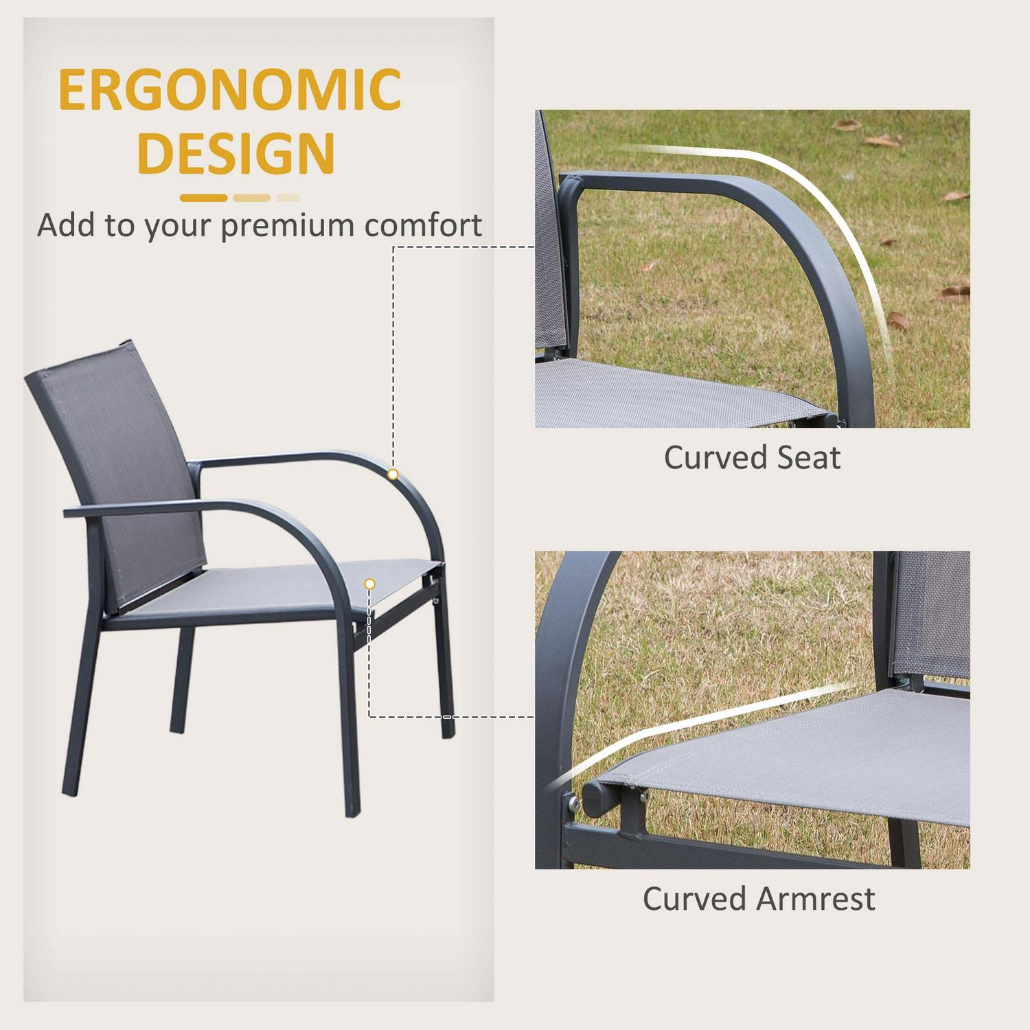 4 PCs Curved Steel Outdoor Dining Set- Grey