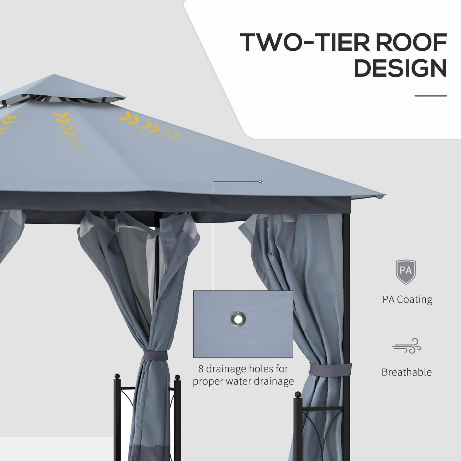 Patio Metal Gazebo Canopy Garden Tent Shade- Grey