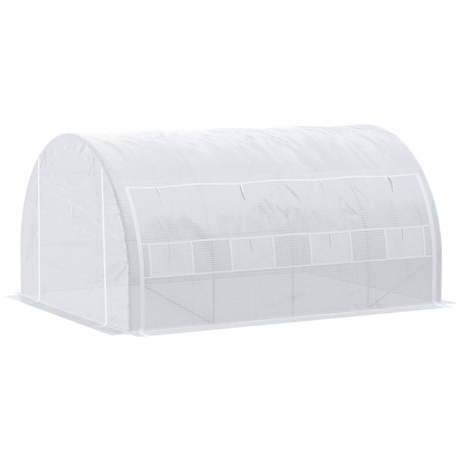 Polytunnel Greenhouse, Walk In Pollytunnel Tent With Steel Frame, Reinforced Cover, Zippered Door And 8 Windows Garden Backyard, White (4 X 3 X 2)M