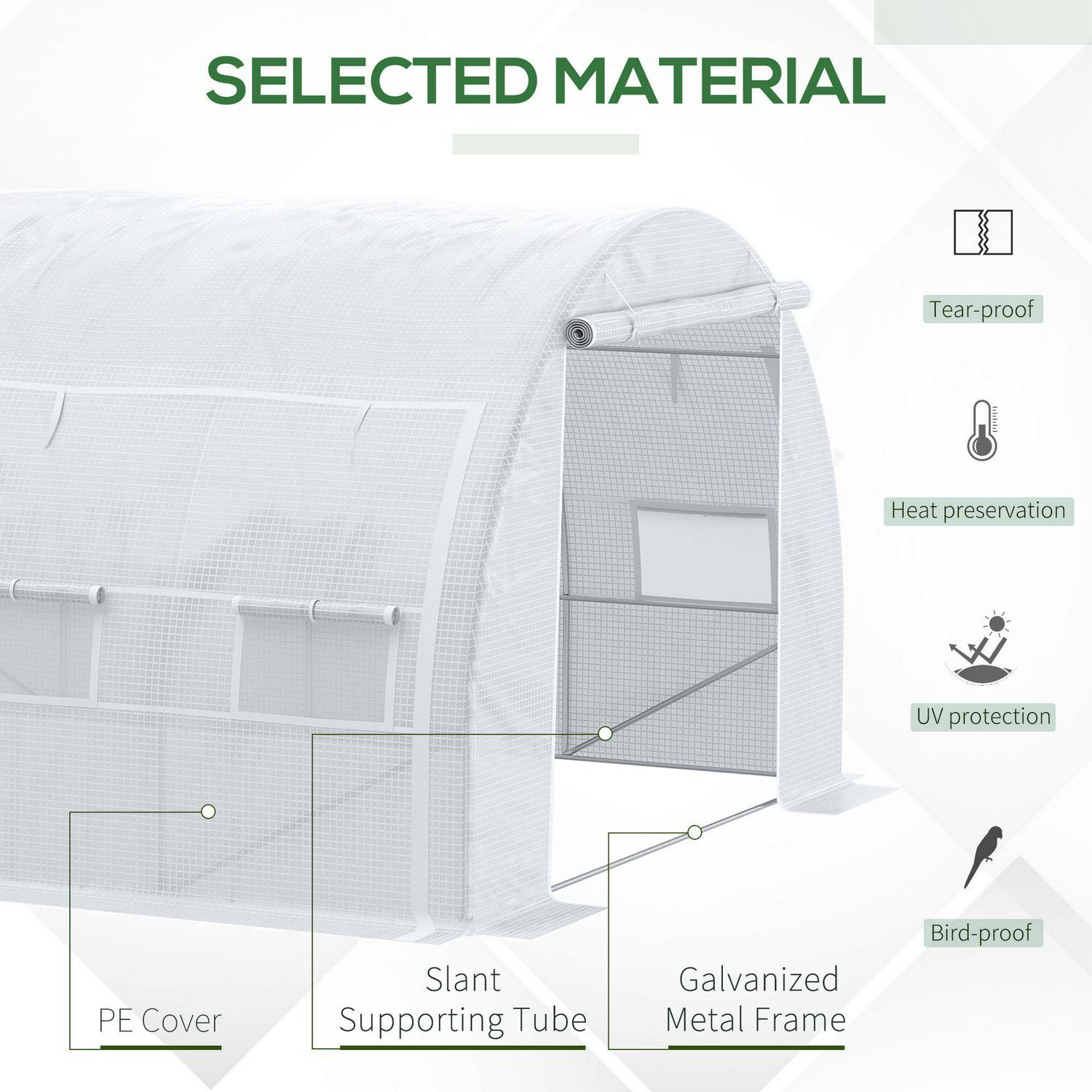 Polytunnel Greenhouse, Walk In Pollytunnel Tent With Steel Frame, Reinforced Cover, Zippered Door And 8 Windows Garden Backyard, White (4 X 3 X 2)M