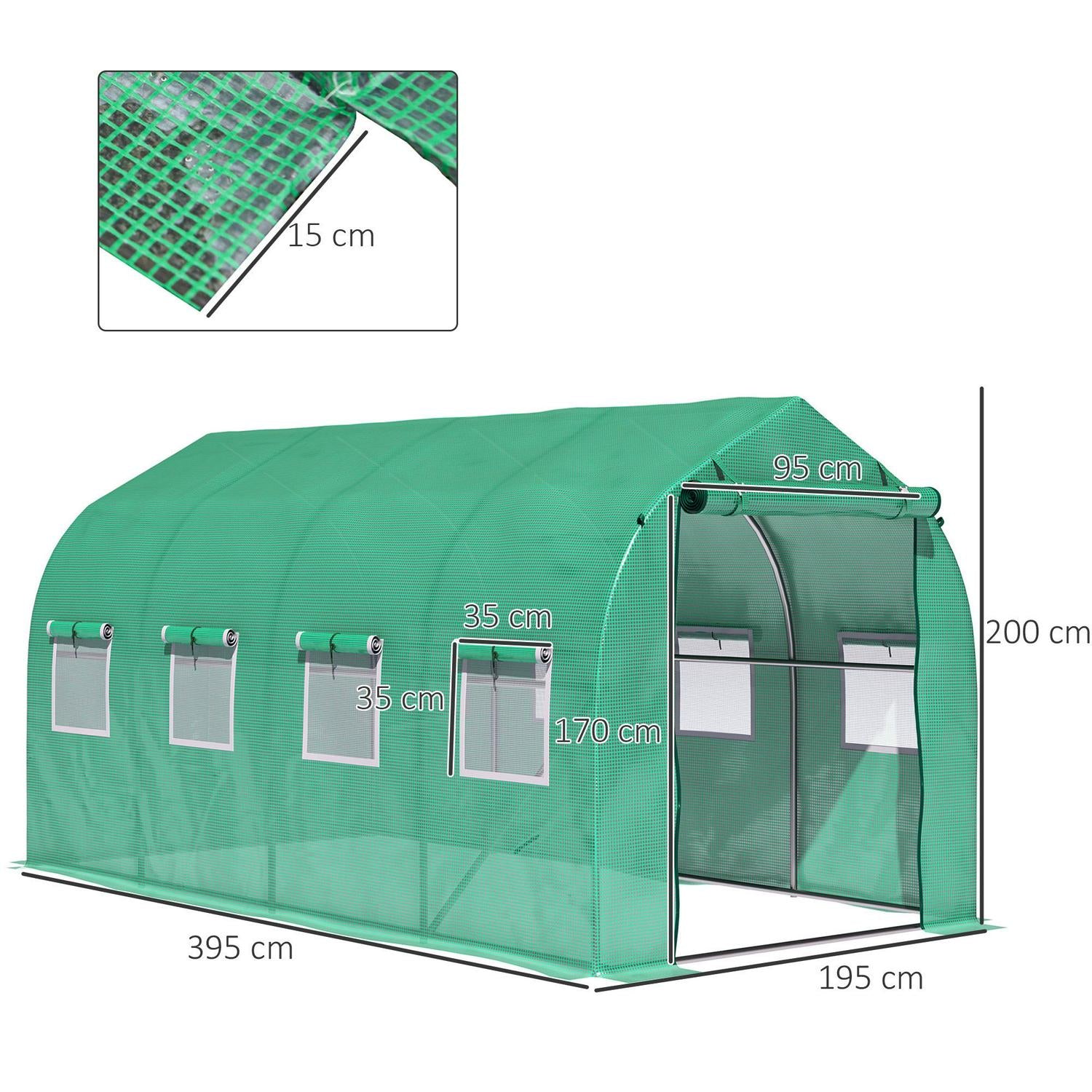 4x2 M Polytunnel Walk-in Greenhouse-Green, PE cloth cover, Galvanized steel frame