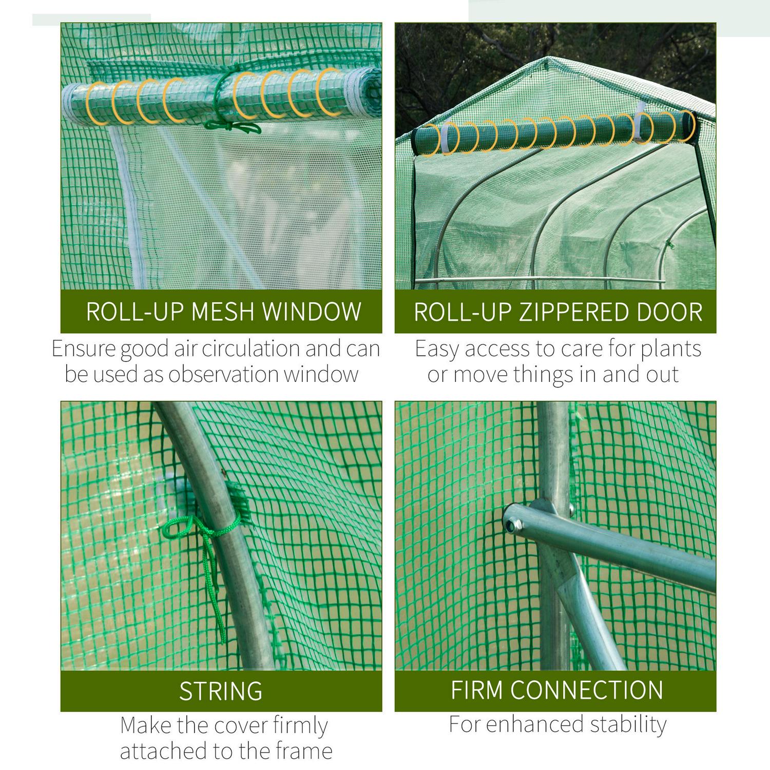 4x2 M Polytunnel Walk-in Greenhouse-Green, PE cloth cover, Galvanized steel frame