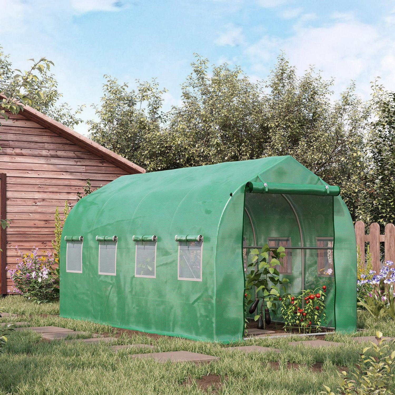 4x2 M Polytunnel Walk-in Greenhouse-Green, PE cloth cover, Galvanized steel frame