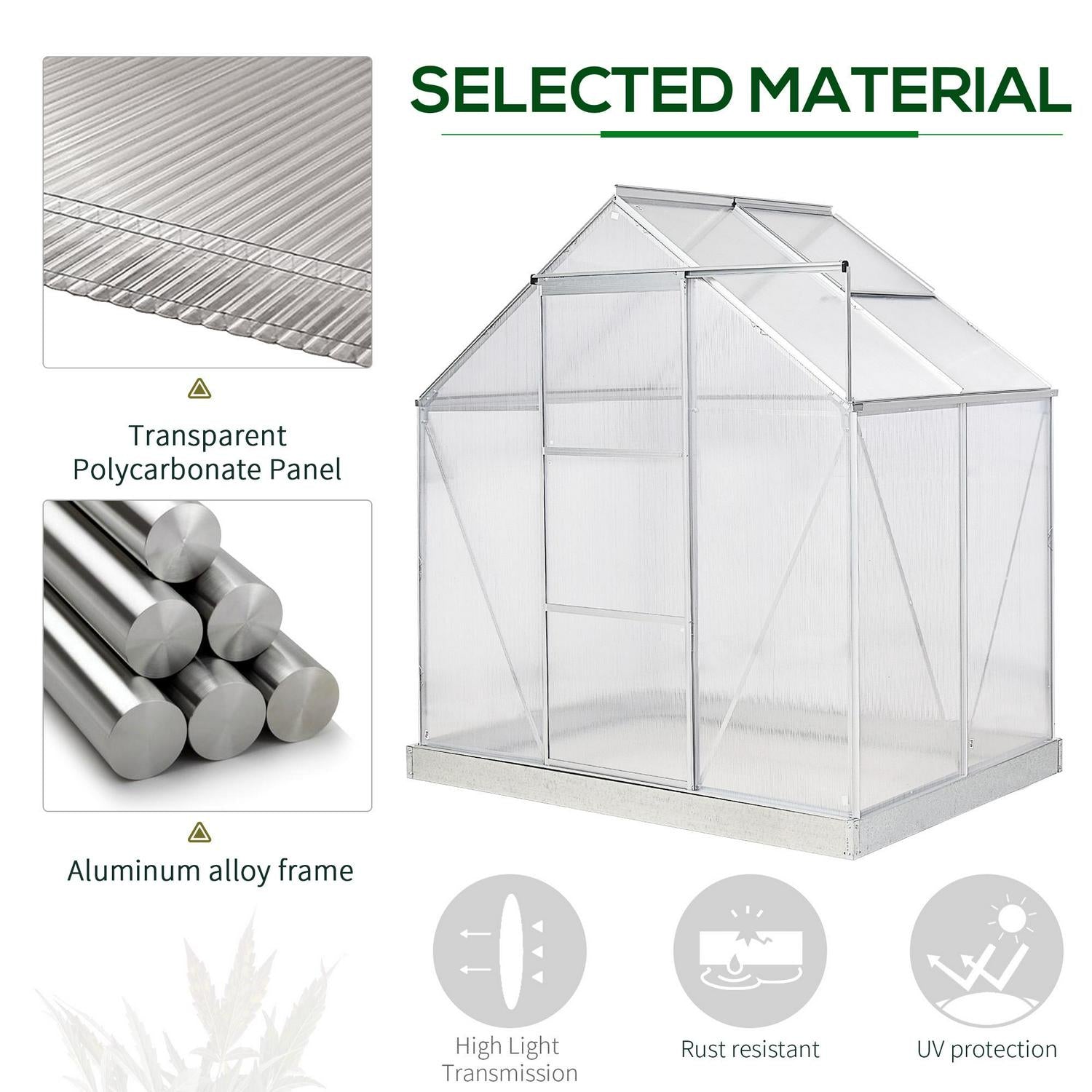 Walk-In Polycarbonate Greenhouse W/ Window Clear (4x6ft)