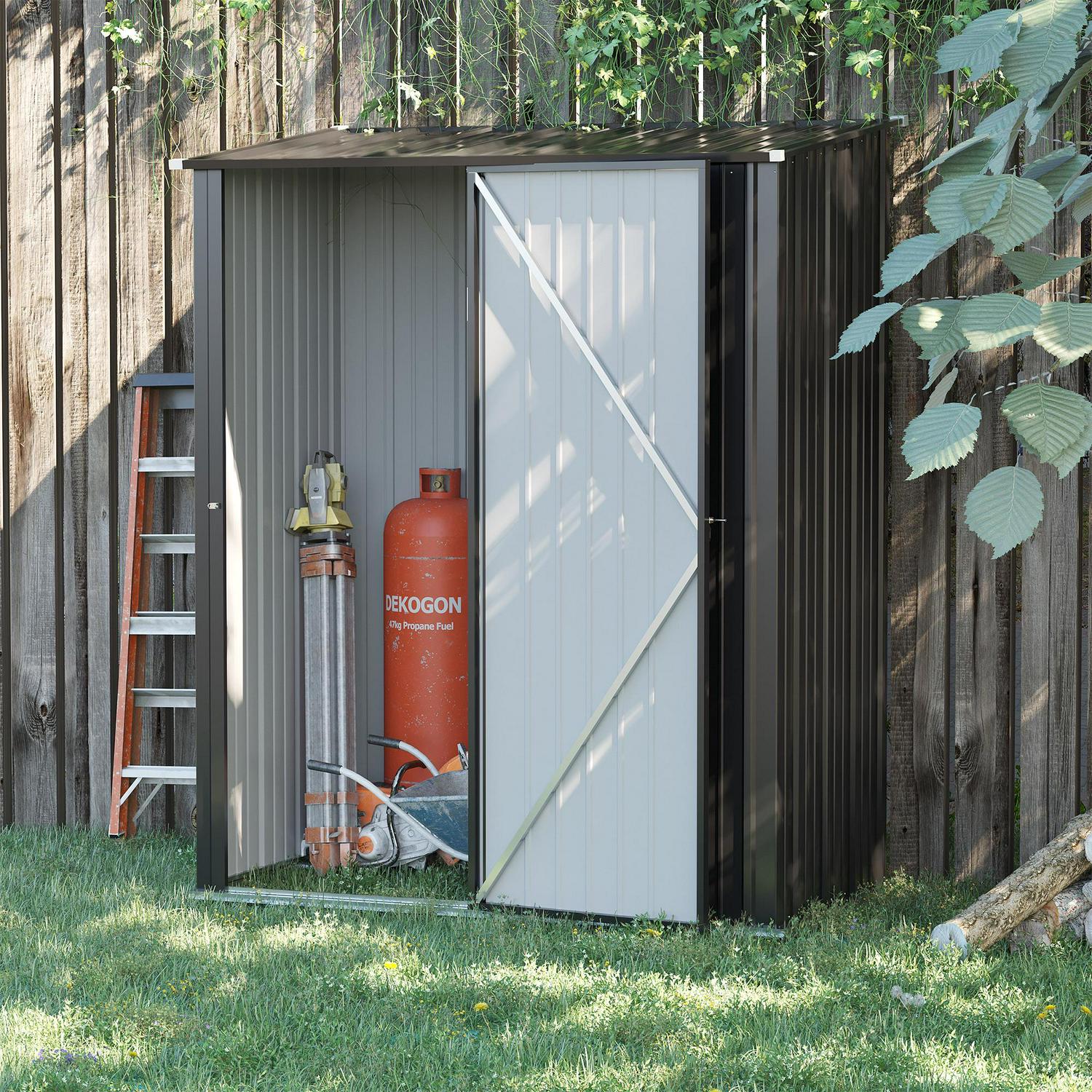 Outdoor Storage Shed, Garden Metal W/ Single For Backyard, Patio, Lawn, Charcoal Grey 5.3ft X 3.1ft