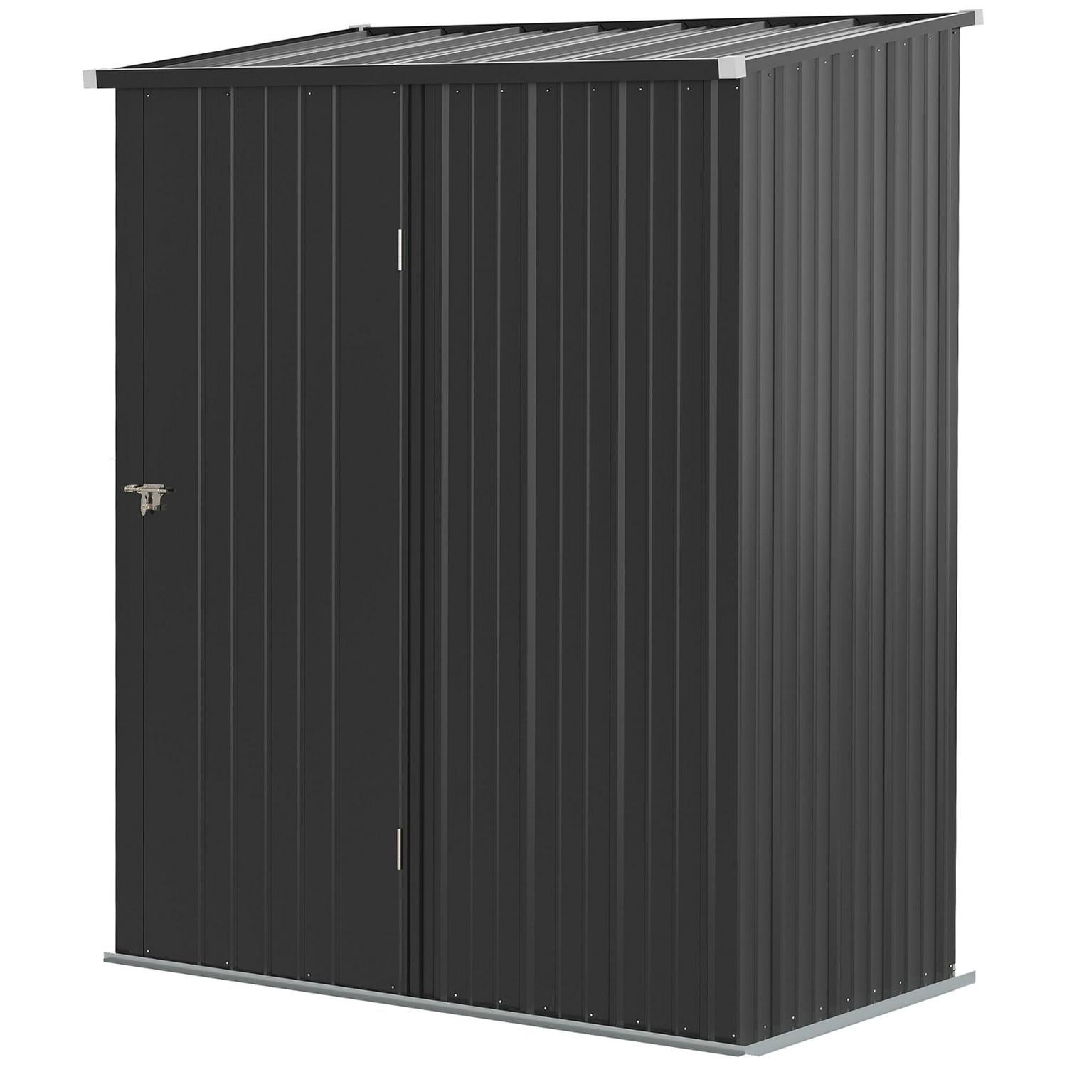 Outdoor Storage Shed, Garden Metal W/ Single For Backyard, Patio, Lawn, Charcoal Grey 5.3ft X 3.1ft