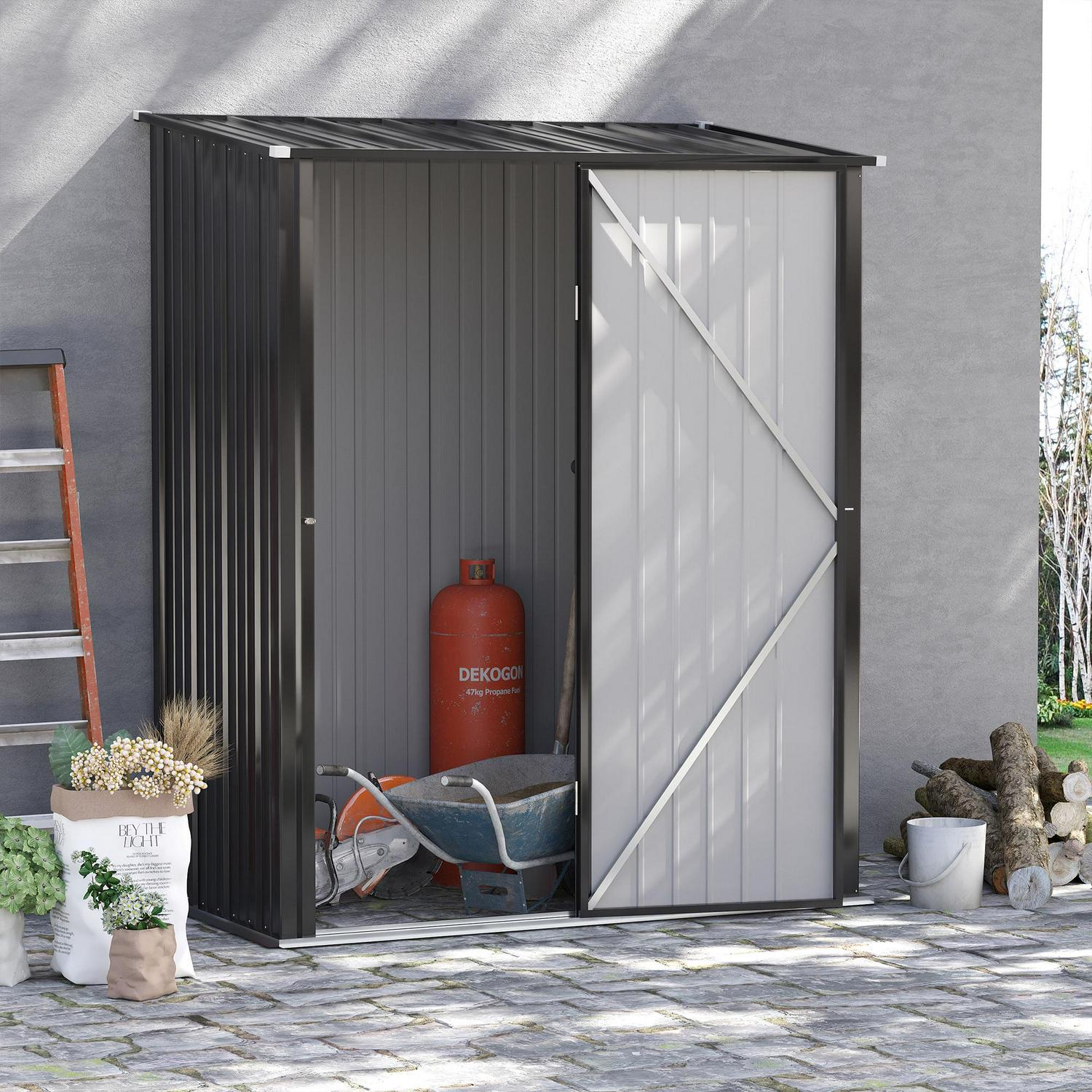 Outdoor Storage Shed, Garden Metal W/ Single For Backyard, Patio, Lawn, Charcoal Grey 5.3ft X 3.1ft