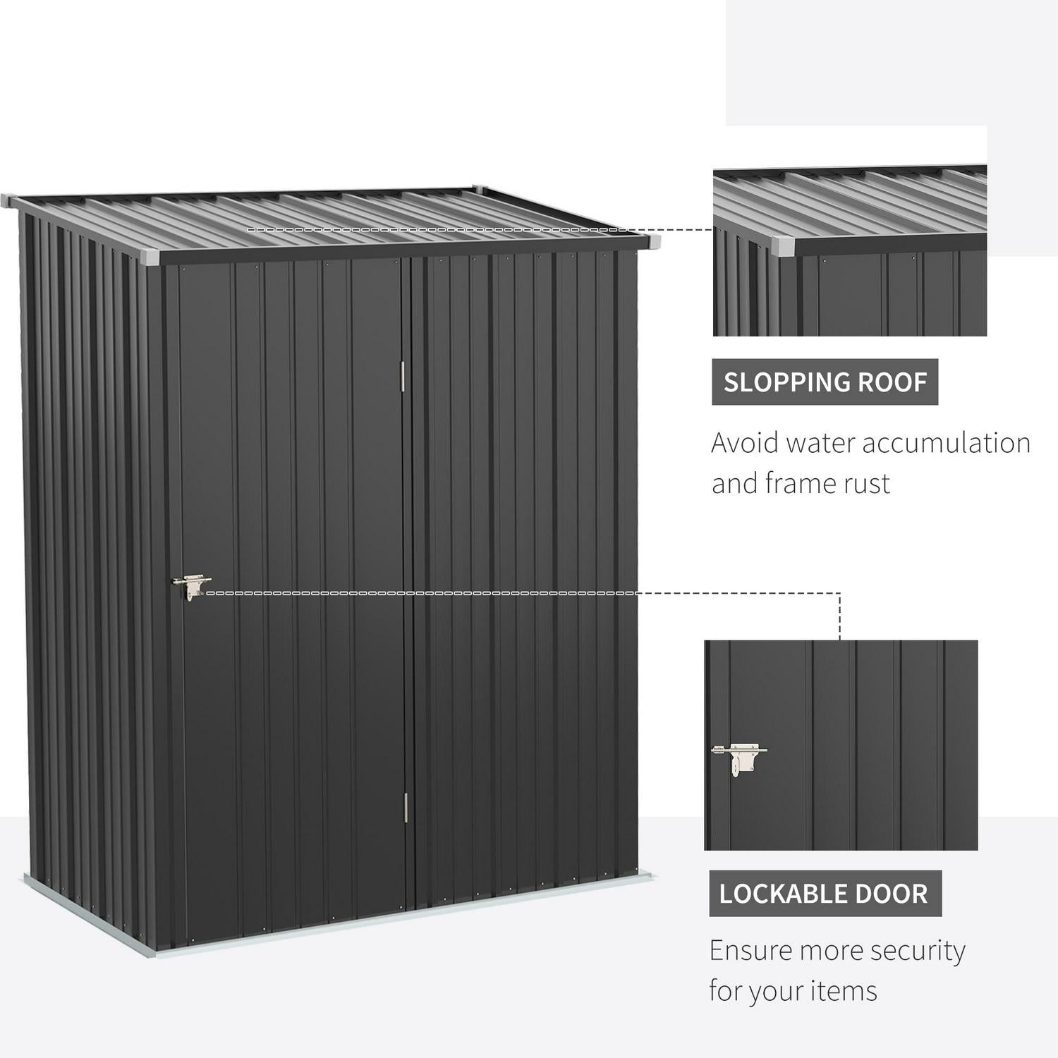 Outdoor Storage Shed, Garden Metal W/ Single For Backyard, Patio, Lawn, Charcoal Grey 5.3ft X 3.1ft