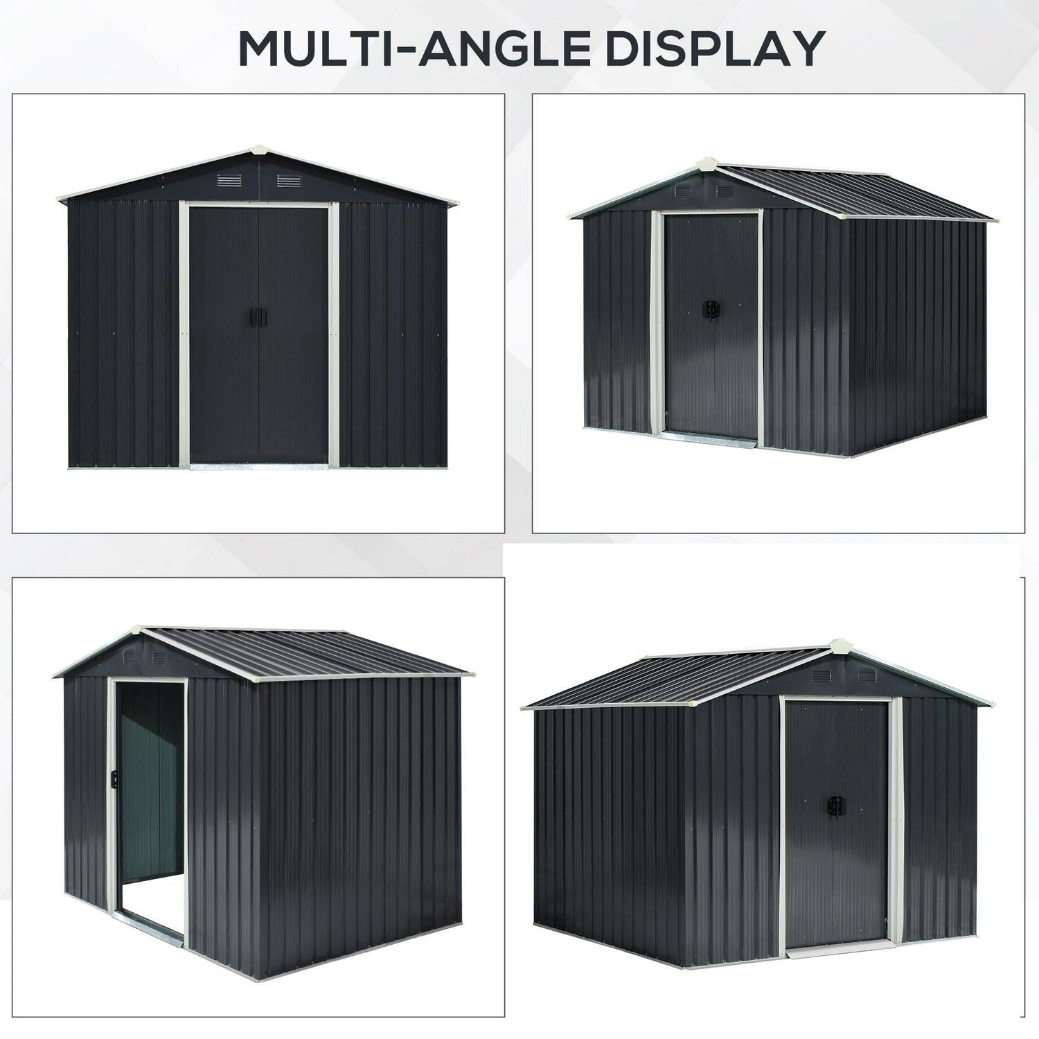 Corrugated Steel Sliding Door Garden Shed - Grey 5.7 X 7.7ft