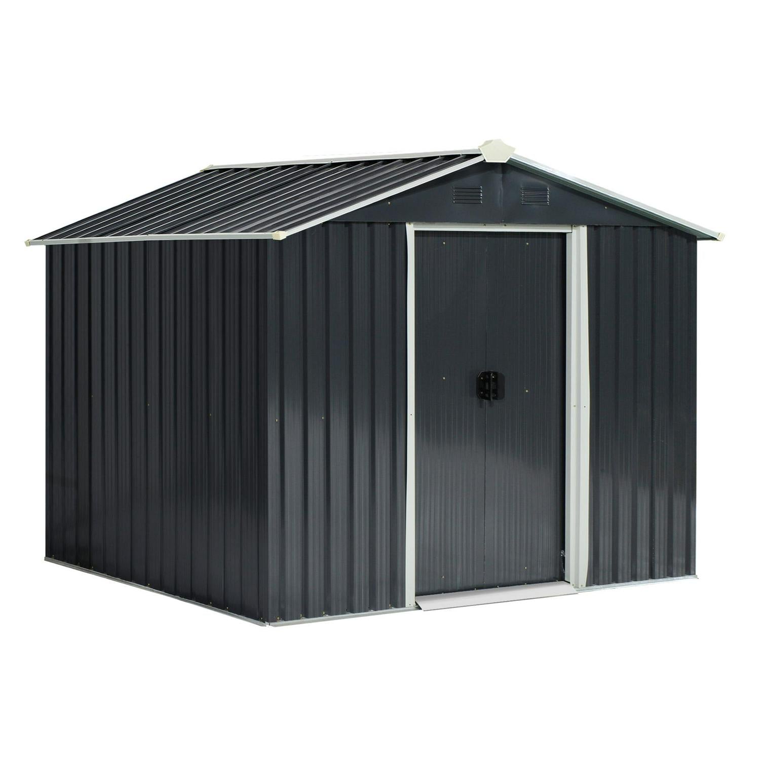 Corrugated Steel Sliding Door Garden Shed - Grey 5.7 X 7.7ft