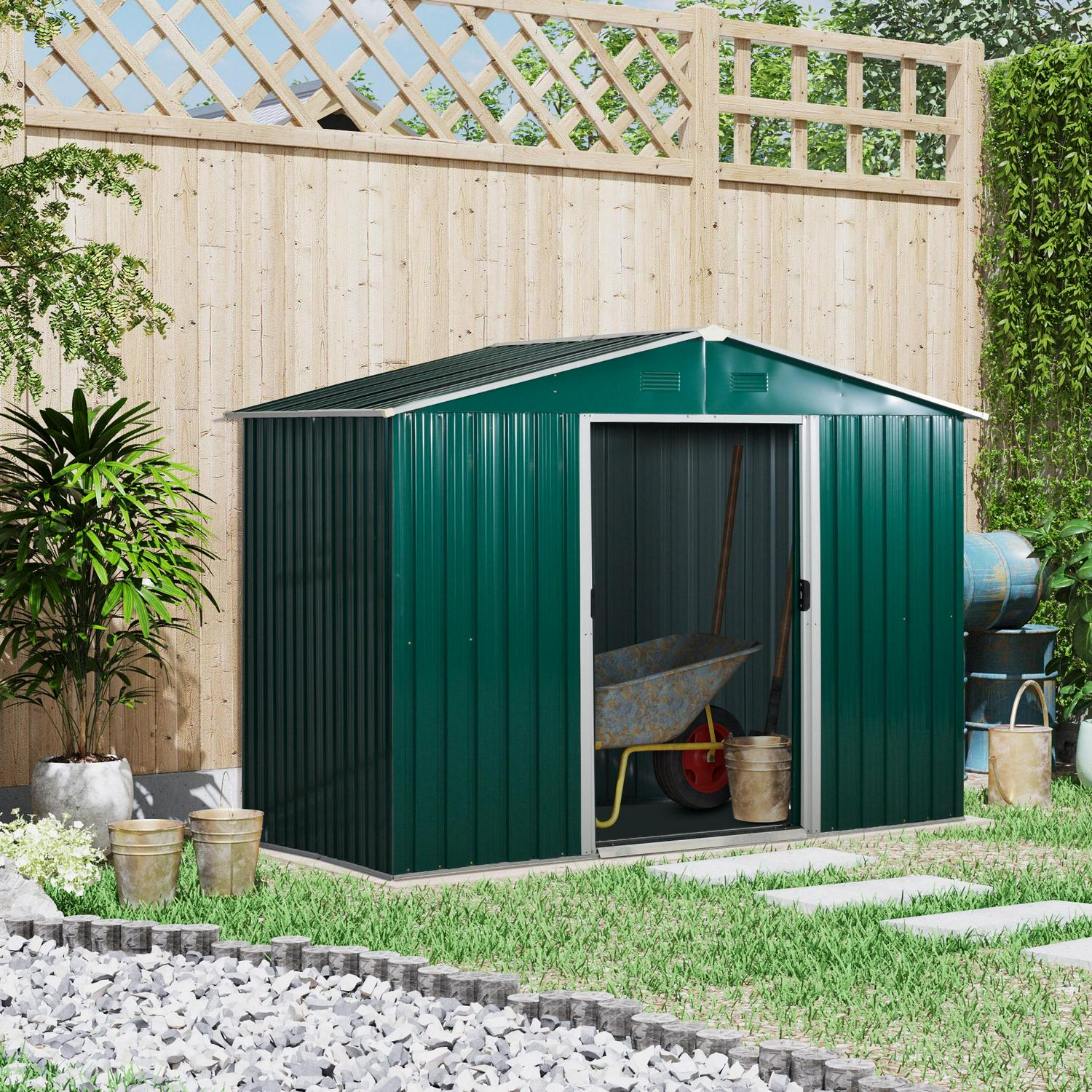 Corrugated Steel Sliding Door Garden Shed - Green 5.7 X 7.7ft