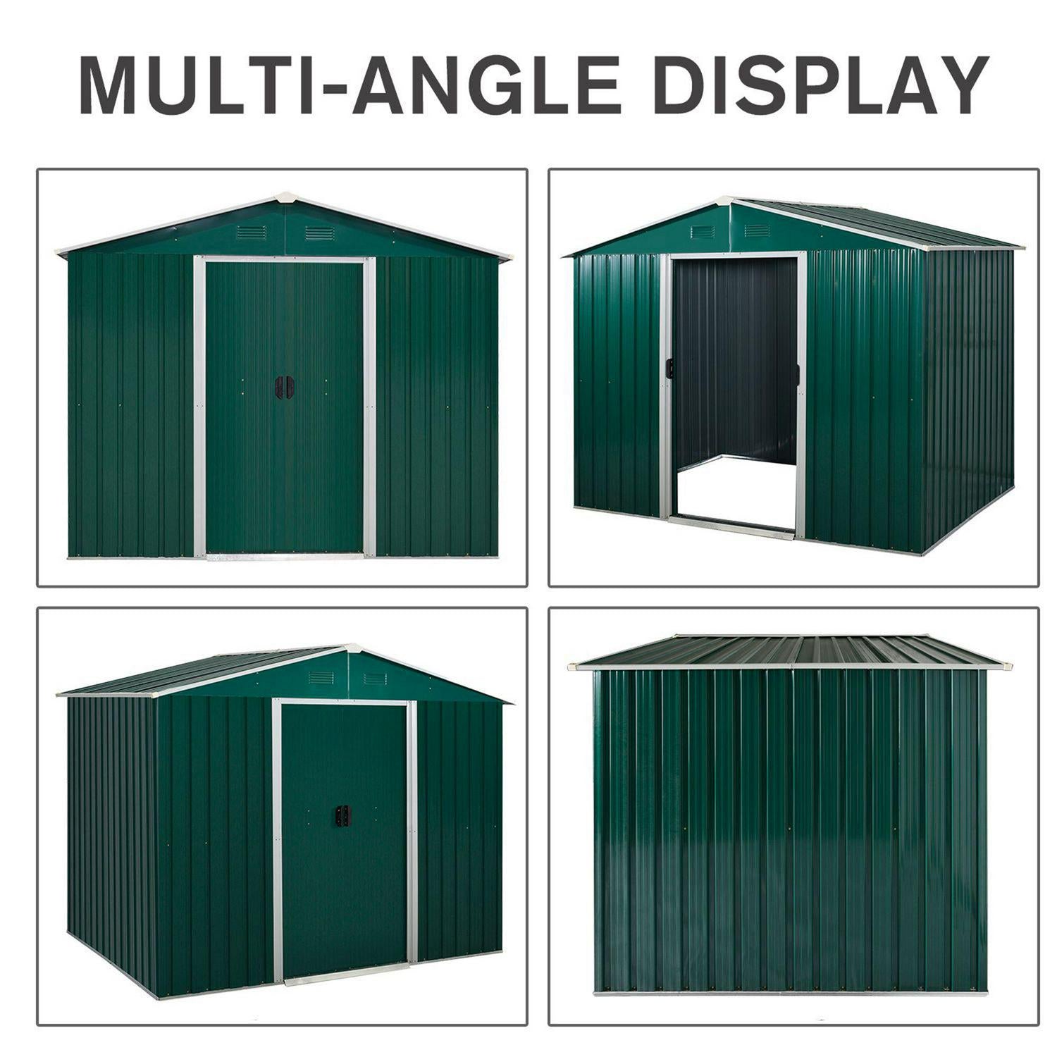 Corrugated Steel Sliding Door Garden Shed - Green 5.7 X 7.7ft