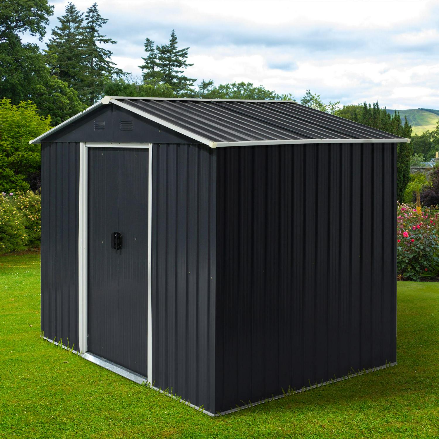 Corrugated Steel Sliding Door Garden Shed - Grey 5.7 X 7.7ft