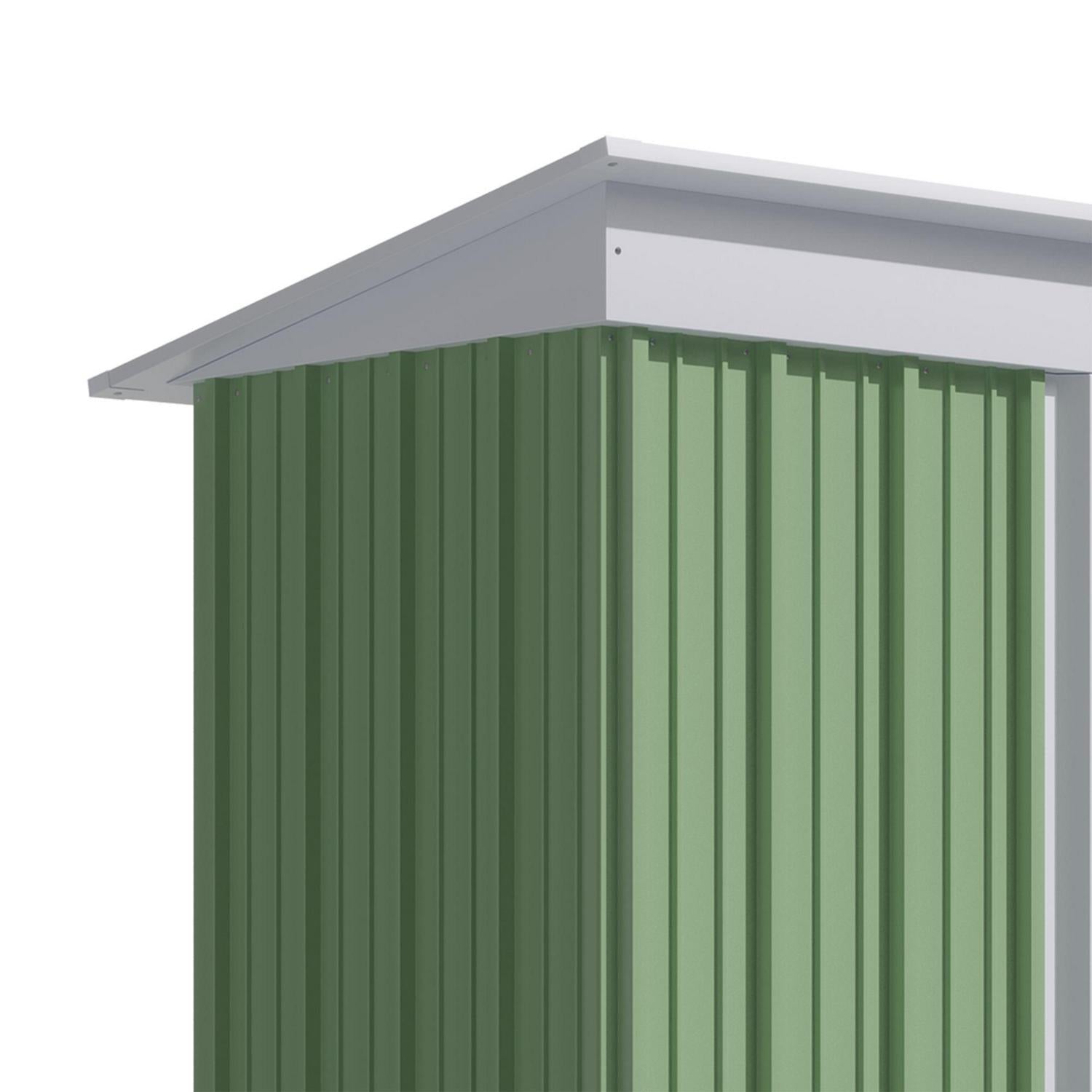 5'x3'x6' Metal Garden Shed, Outdoor Lean-to For Tool Motor Bike, With Adjustable Shelf, Lock, Gloves, Green And White