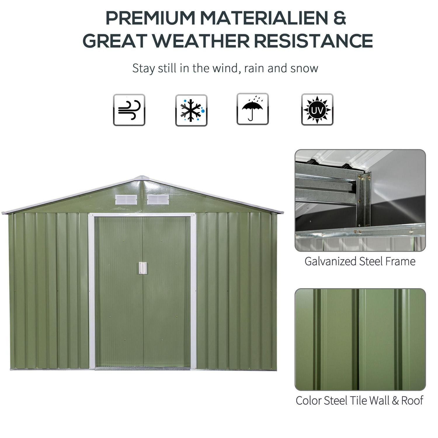 Corrugated Steel Two Door Garden Shed - Light Green 6.2 X 9ft