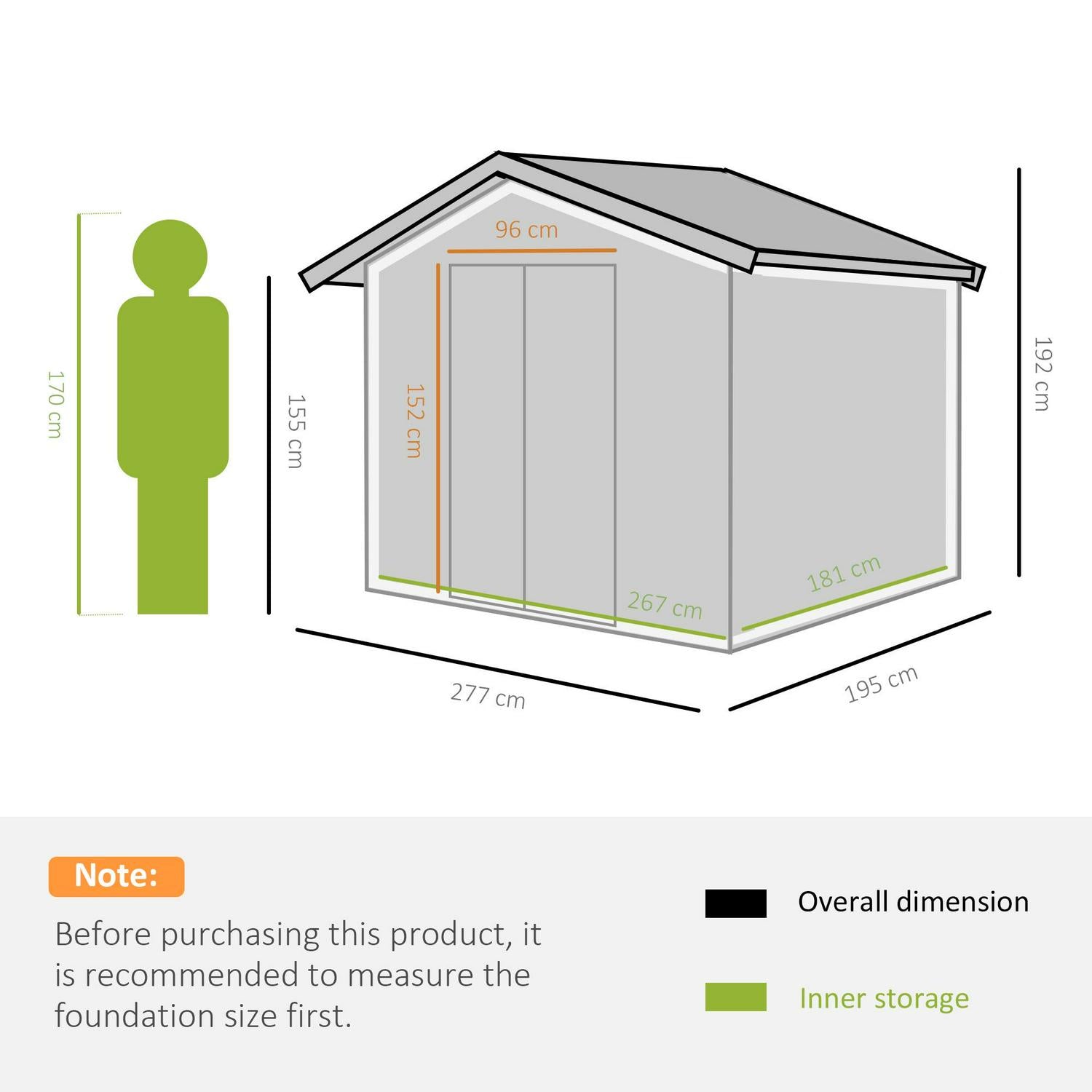 Corrugated Steel Two Door Garden Shed - Light Green 6.2 X 9ft