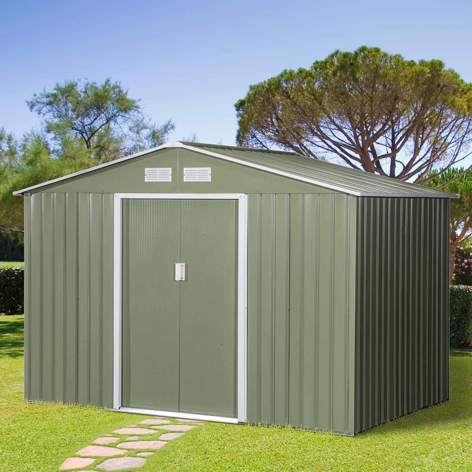 Corrugated Steel Two Door Garden Shed - Light Green 6.2 X 9ft