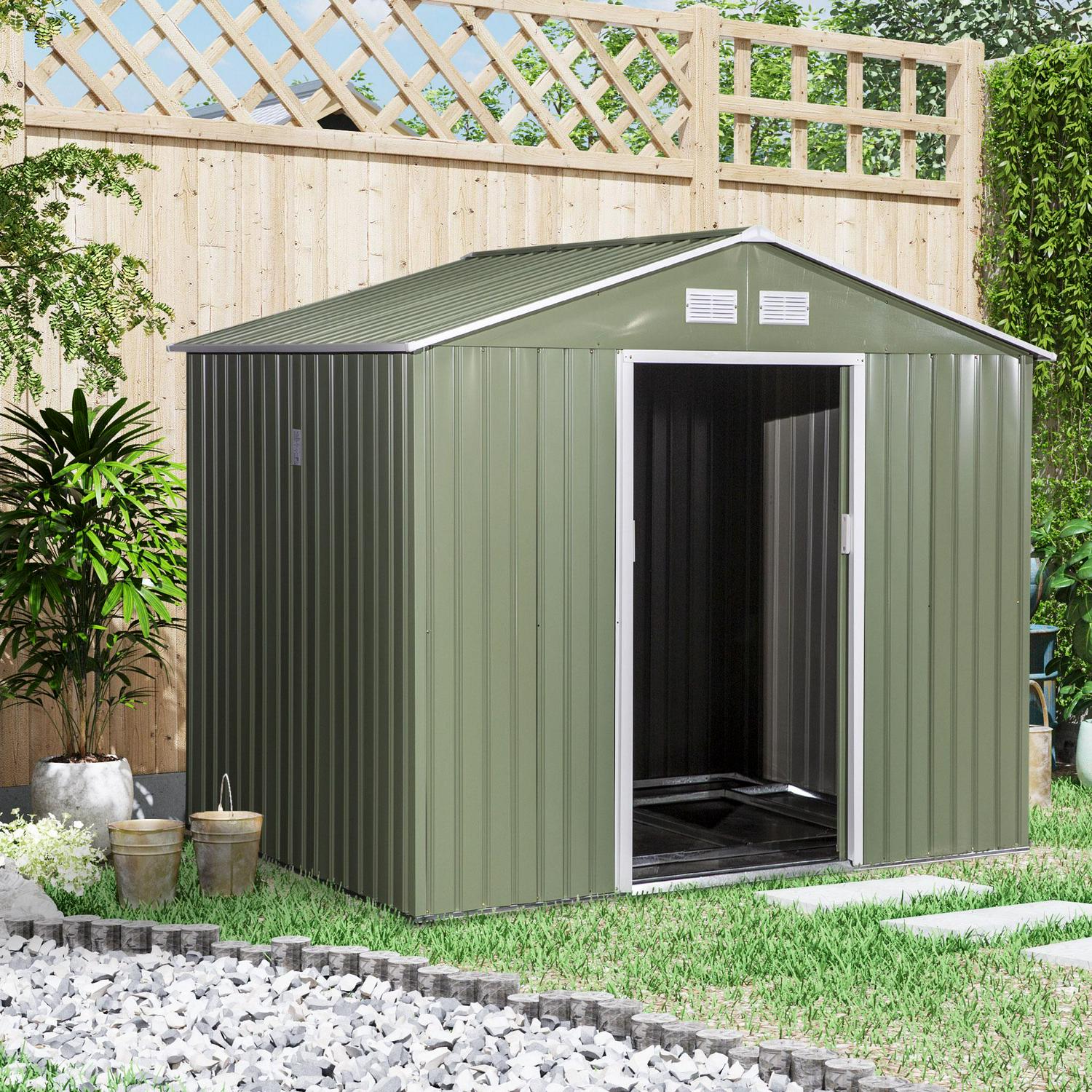 Corrugated Steel Two Door Garden Shed - Light Green 6.2 X 9ft