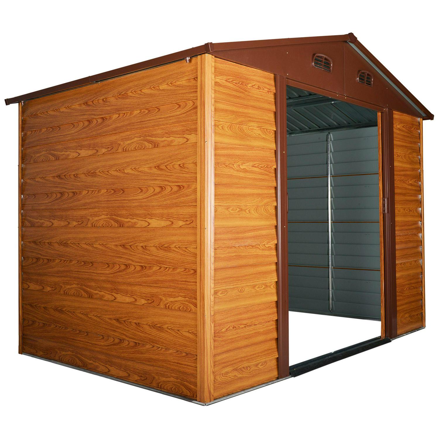 Slatted Steel Wood Effect Garden Shed - Brown 6.3 X 9.1ft