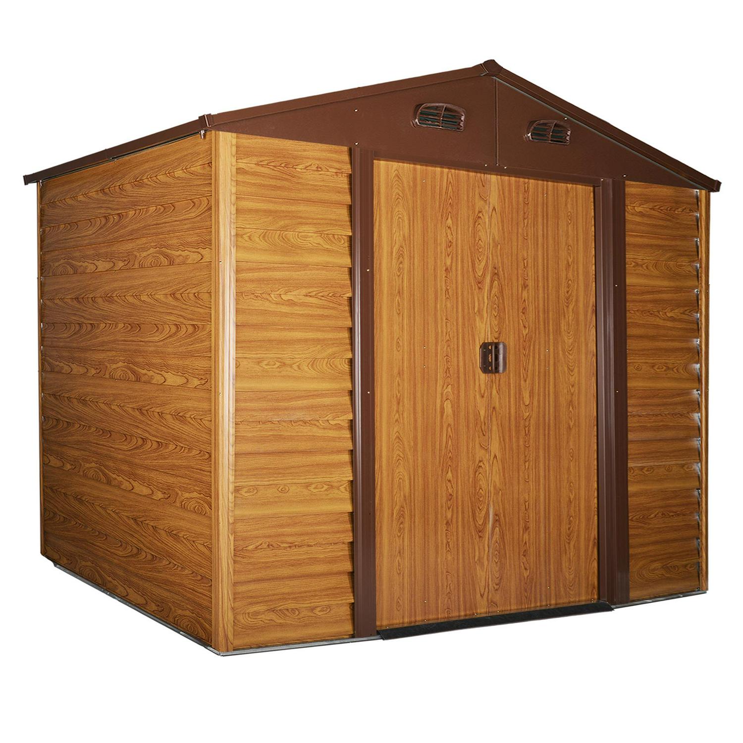 Slatted Steel Wood Effect Garden Shed - Brown 6.3 X 9.1ft