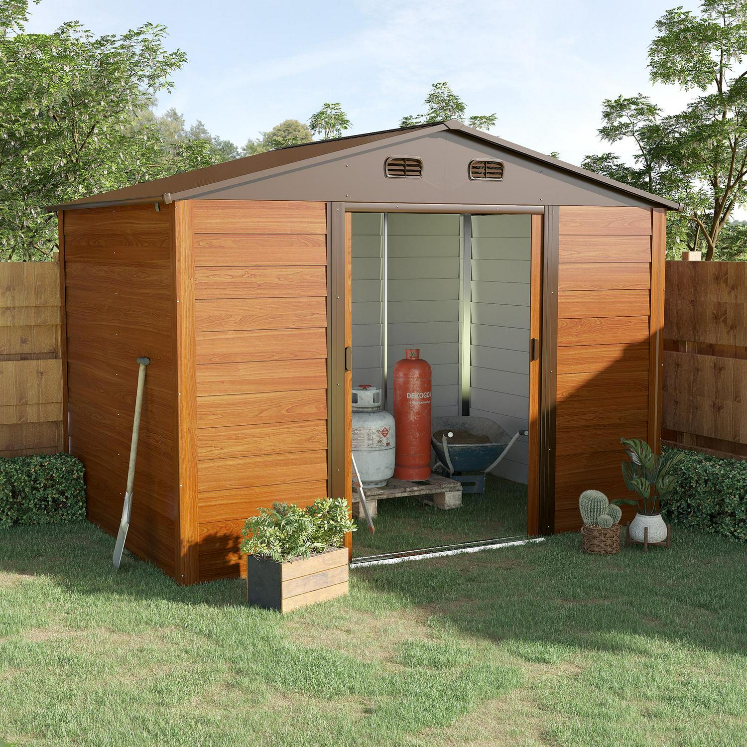 Slatted Steel Wood Effect Garden Shed - Brown 6.3 X 9.1ft