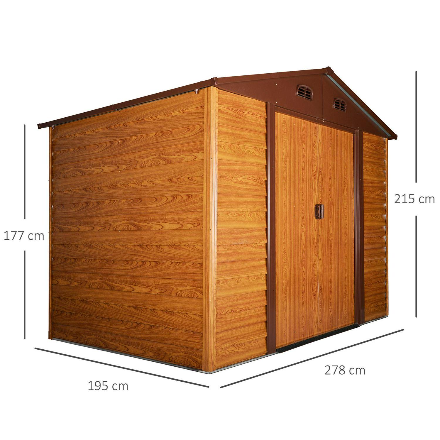 Slatted Steel Wood Effect Garden Shed - Brown 6.3 X 9.1ft