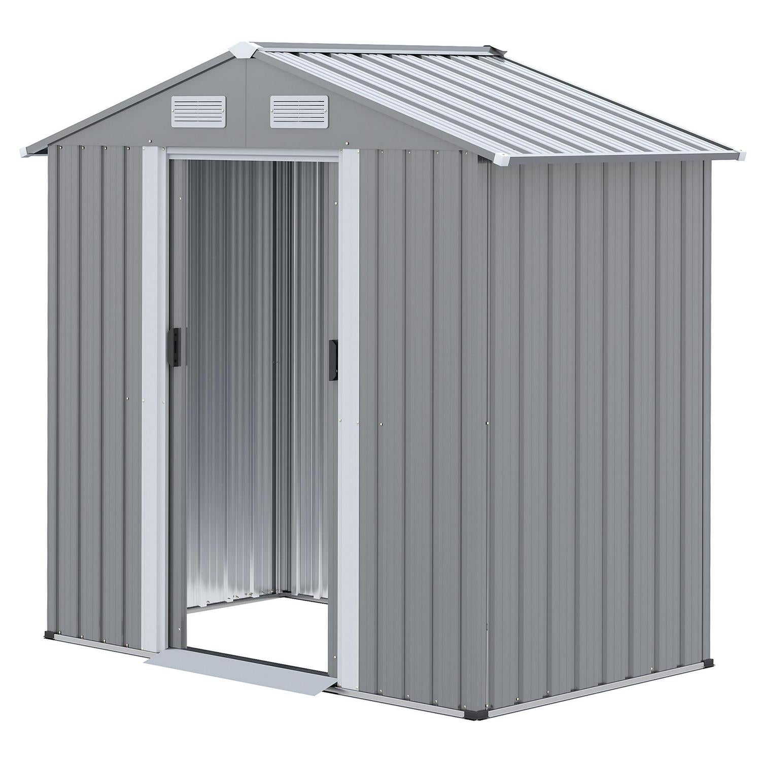 Garden Metal Storage Shed W/ Double Sliding Door And Air Vents, Tool For Backyard Patio Lawn, Grey (6.4 X 3.6)ft