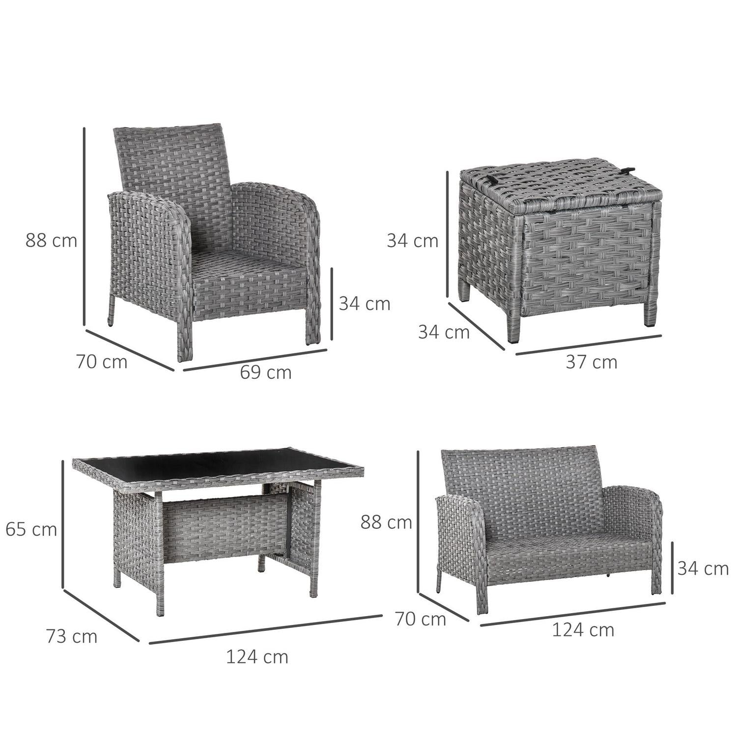 6 PCS Outdoor Patio Rattan Dining Table Sets- Grey