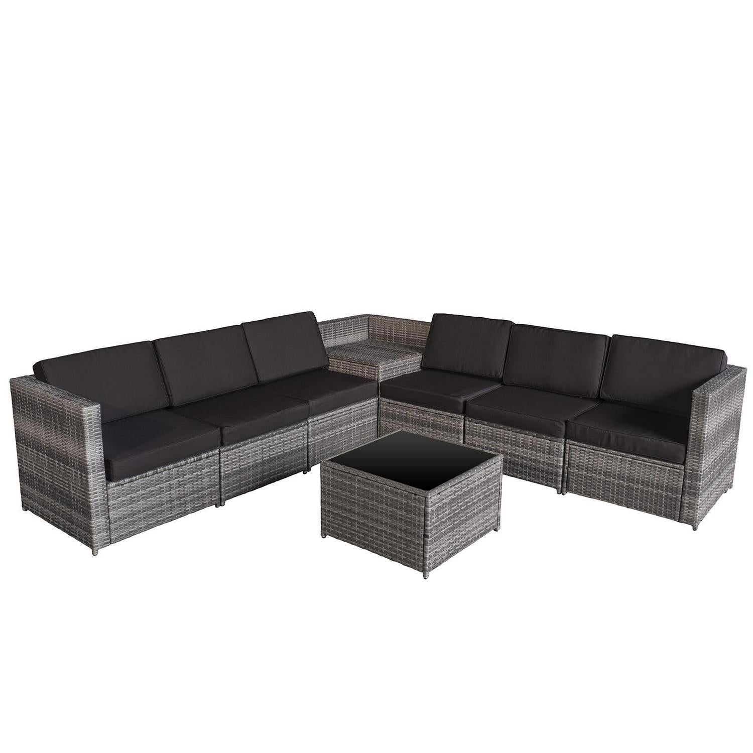 6-Seater Rattan Sofa Furniture Set W/ Cushions, Steel Frame-Grey
