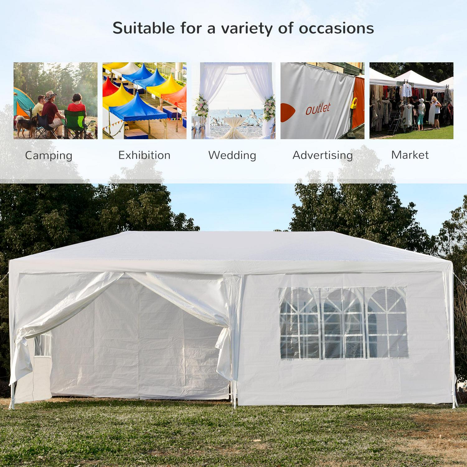 Outdoor Gazebo Canopy Party Tent With 4 Removable Side Walls For Garden