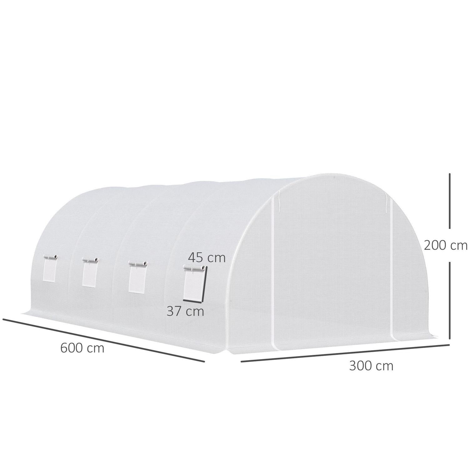 Polytunnel Greenhouse, Walk In Pollytunnel Tent With Metal Frame, Zippered Door And 8 Windows For Garden Backyard, White (6 X 3 X 2) M