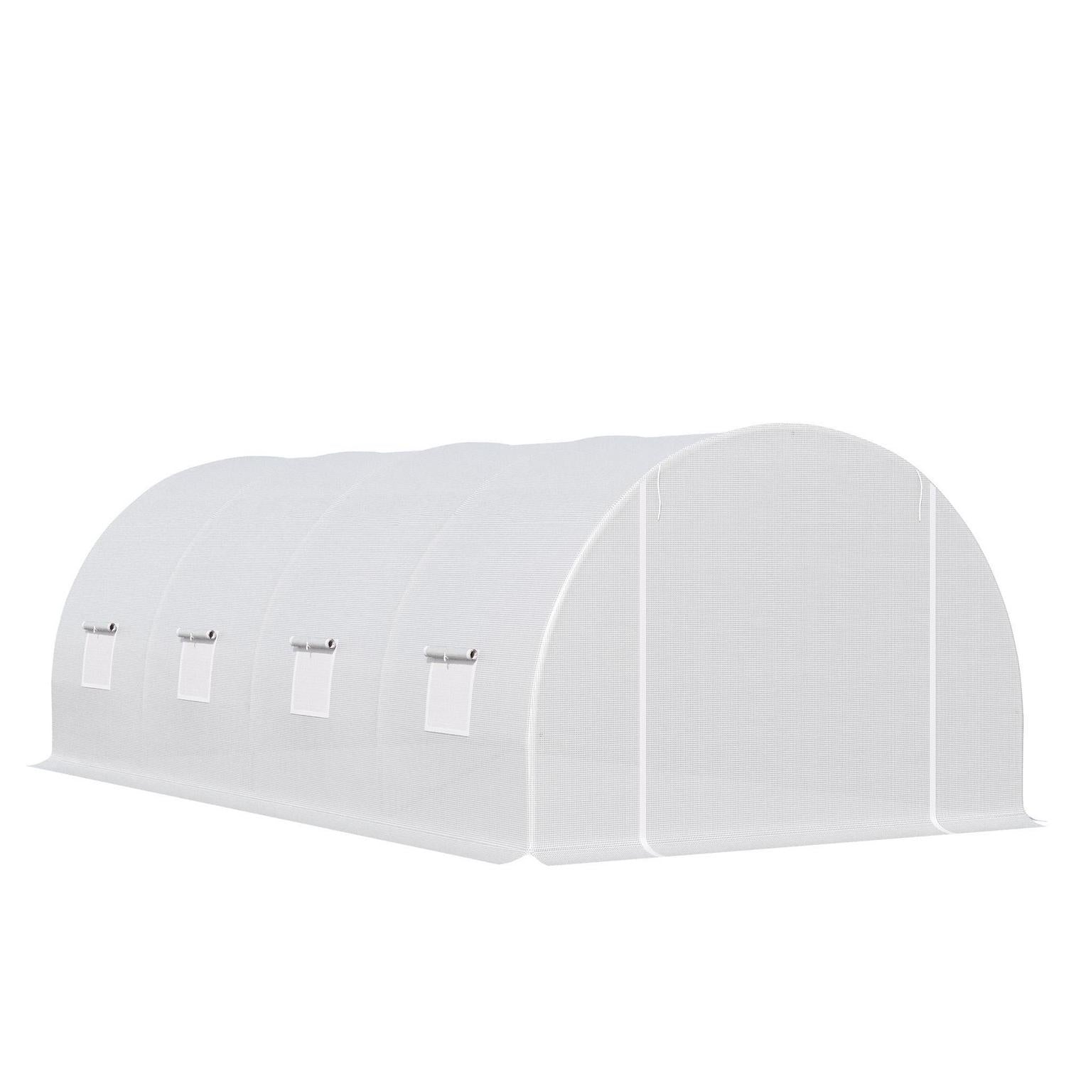 Polytunnel Greenhouse, Walk In Pollytunnel Tent With Metal Frame, Zippered Door And 8 Windows For Garden Backyard, White (6 X 3 X 2) M