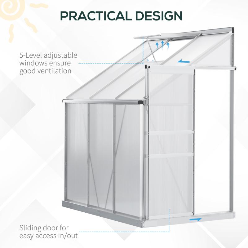 6 X 4ft Polycarbonate Greenhouse Aluminum Walk-in Garden With Adjustable Roof Vent