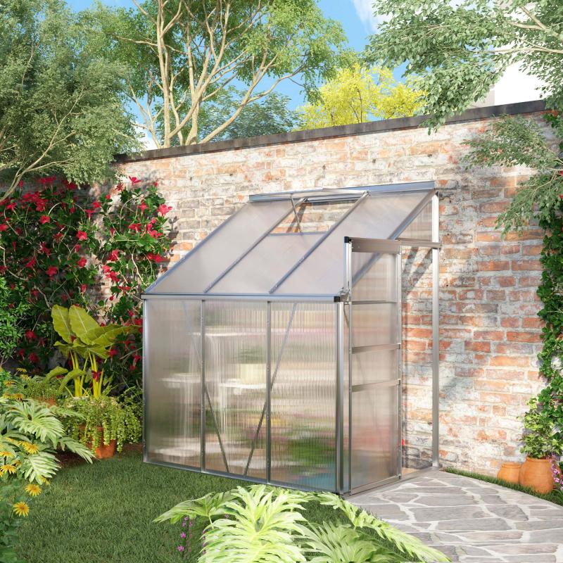 6 X 4ft Polycarbonate Greenhouse Aluminum Walk-in Garden With Adjustable Roof Vent