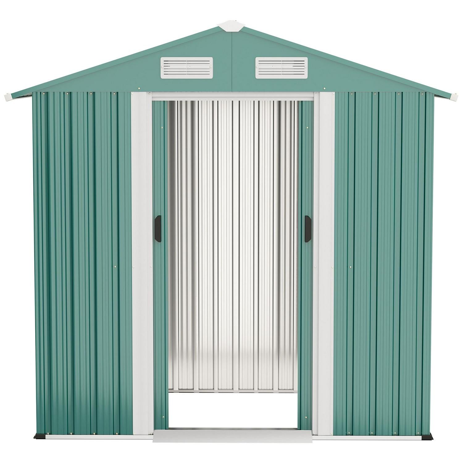 Garden Metal Storage Shed W/ Double Sliding Door And Air Vents, Tool For Backyard Patio Lawn, Green 6ft X 3.7ft