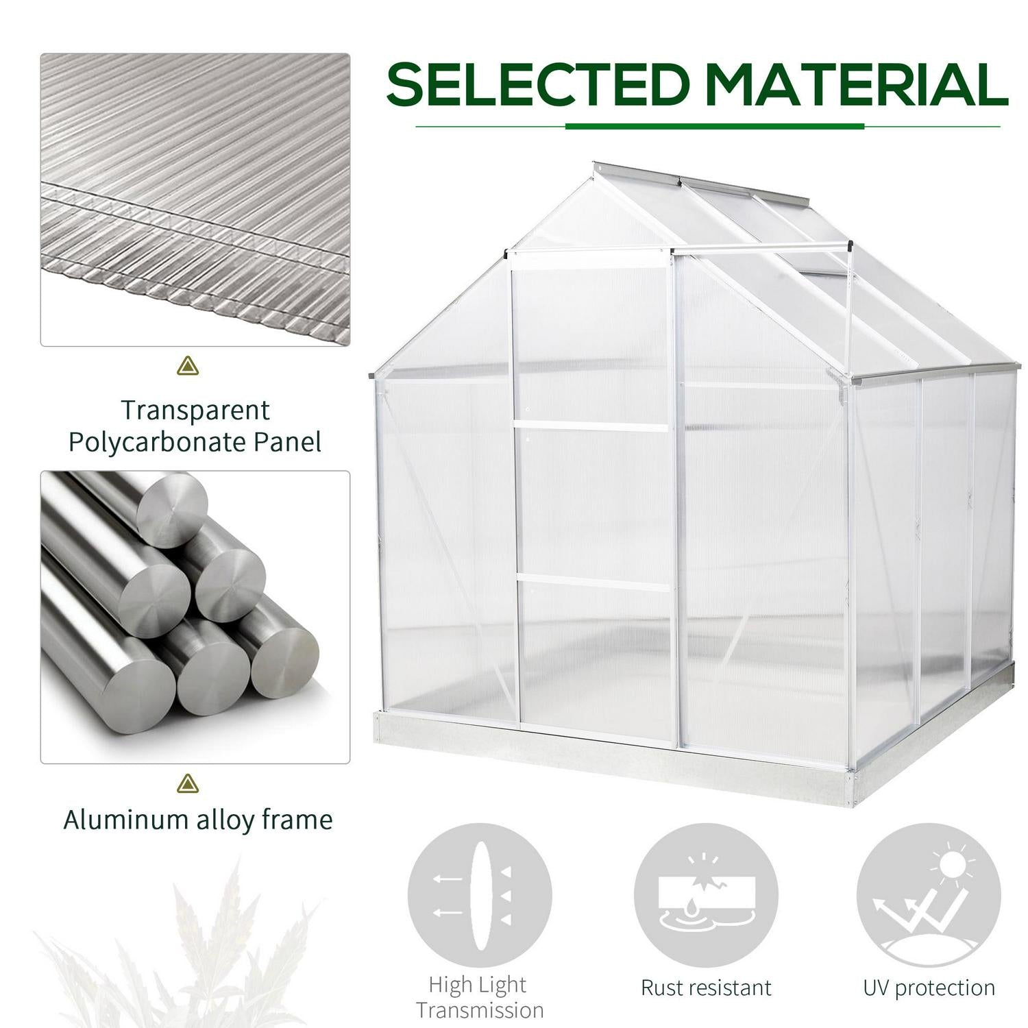 Walk-In Polycarbonate Greenhouse W/ Window Clear (6x6)ft