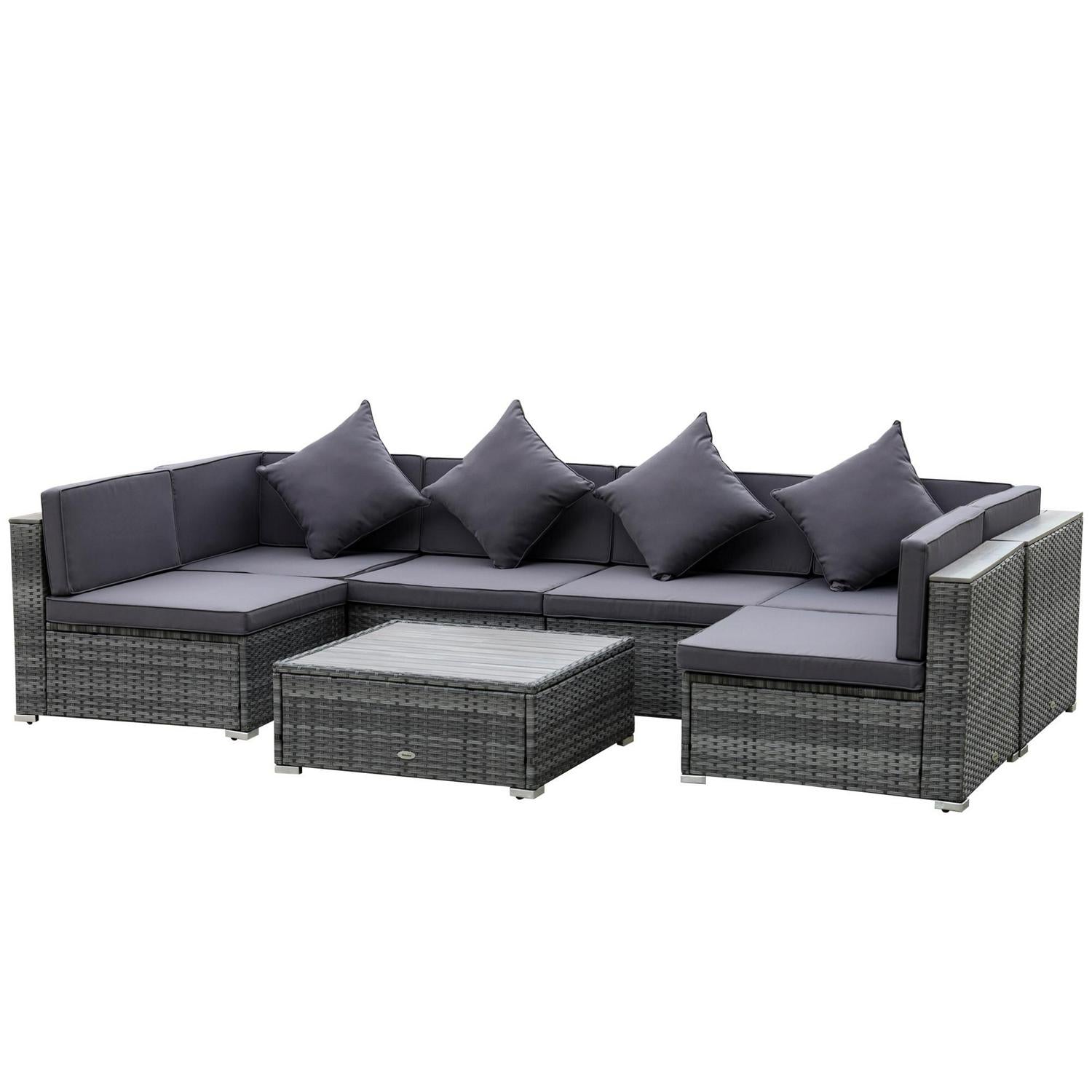 7 Pieces Patio Wicker Sofa Set - Grey