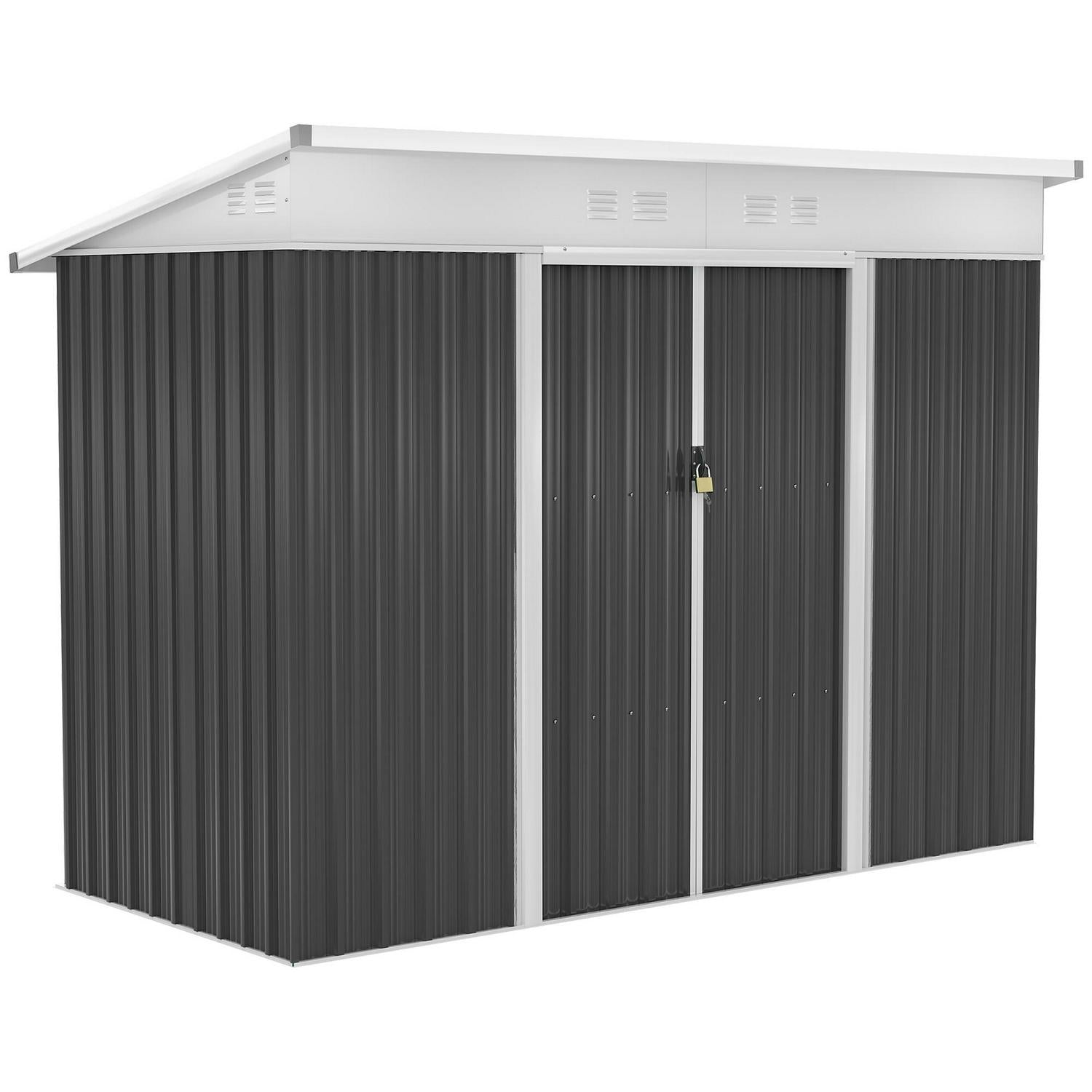 Garden Storage Shed W/ Sliding Door Ventilation Window Sloped Roof Gardening Tool Dark Grey 7 X 4ft