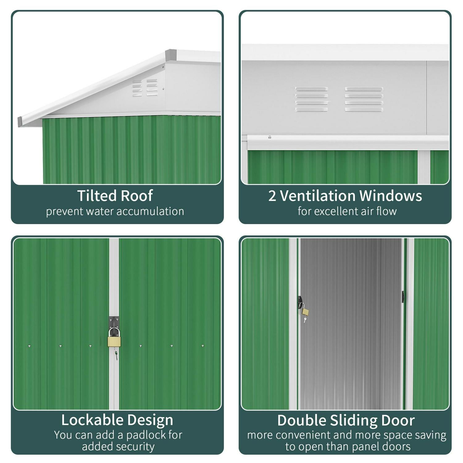 Garden Storage Shed W/ Sliding Door Ventilation Window Sloped Roof Gardening Tool Green 7 X 4ft