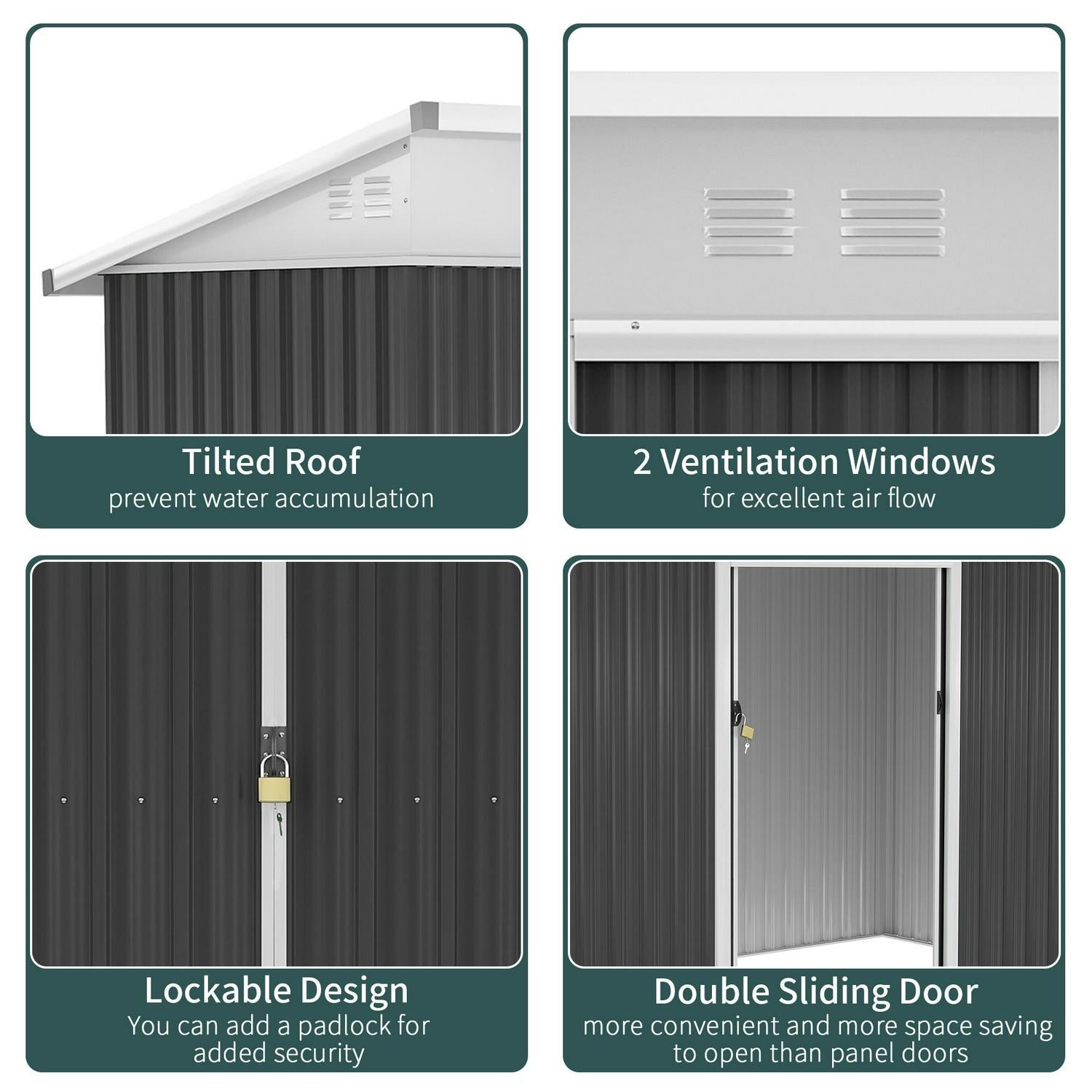 Garden Storage Shed W/ Sliding Door Ventilation Window Sloped Roof Gardening Tool Dark Grey 7 X 4ft