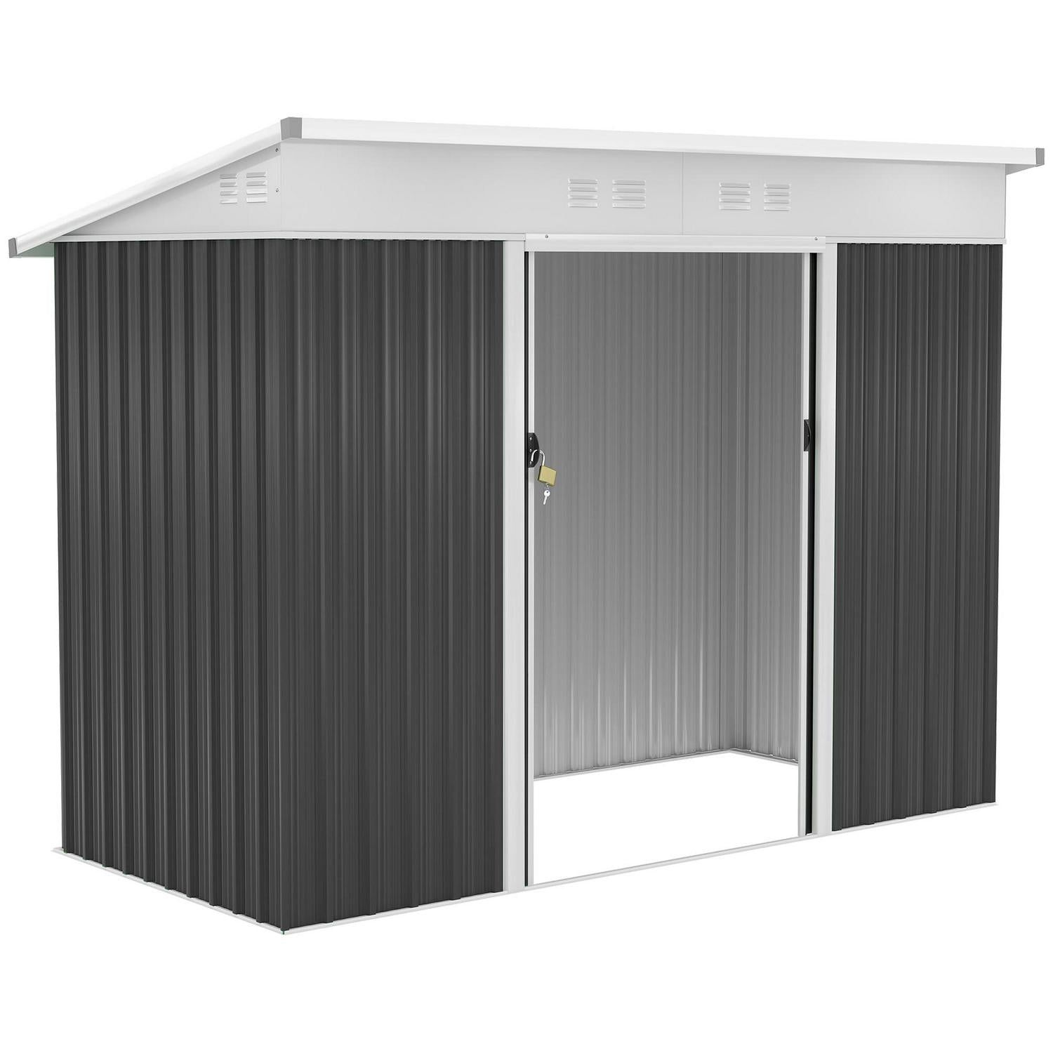 Garden Storage Shed W/ Sliding Door Ventilation Window Sloped Roof Gardening Tool Dark Grey 7 X 4ft