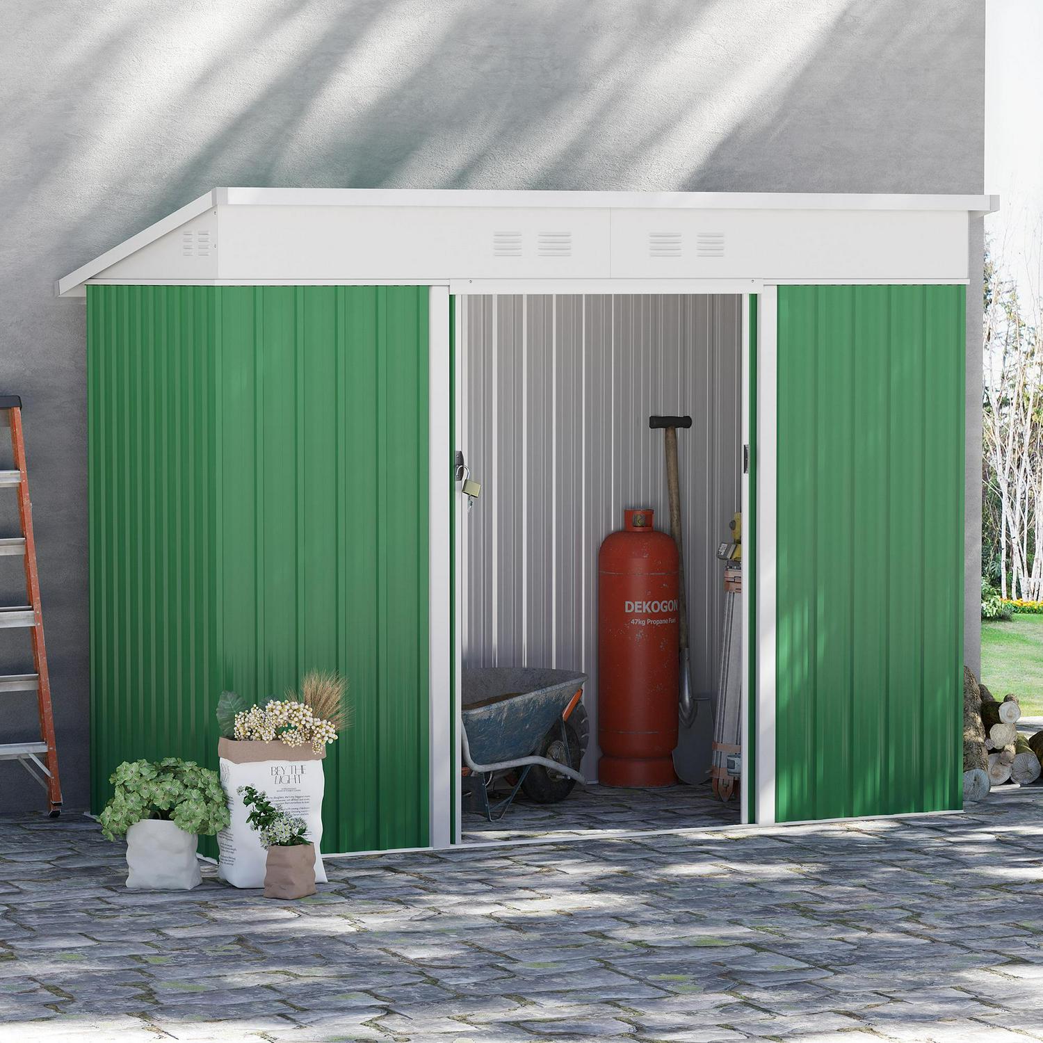 Garden Storage Shed W/ Sliding Door Ventilation Window Sloped Roof Gardening Tool Green 7 X 4ft