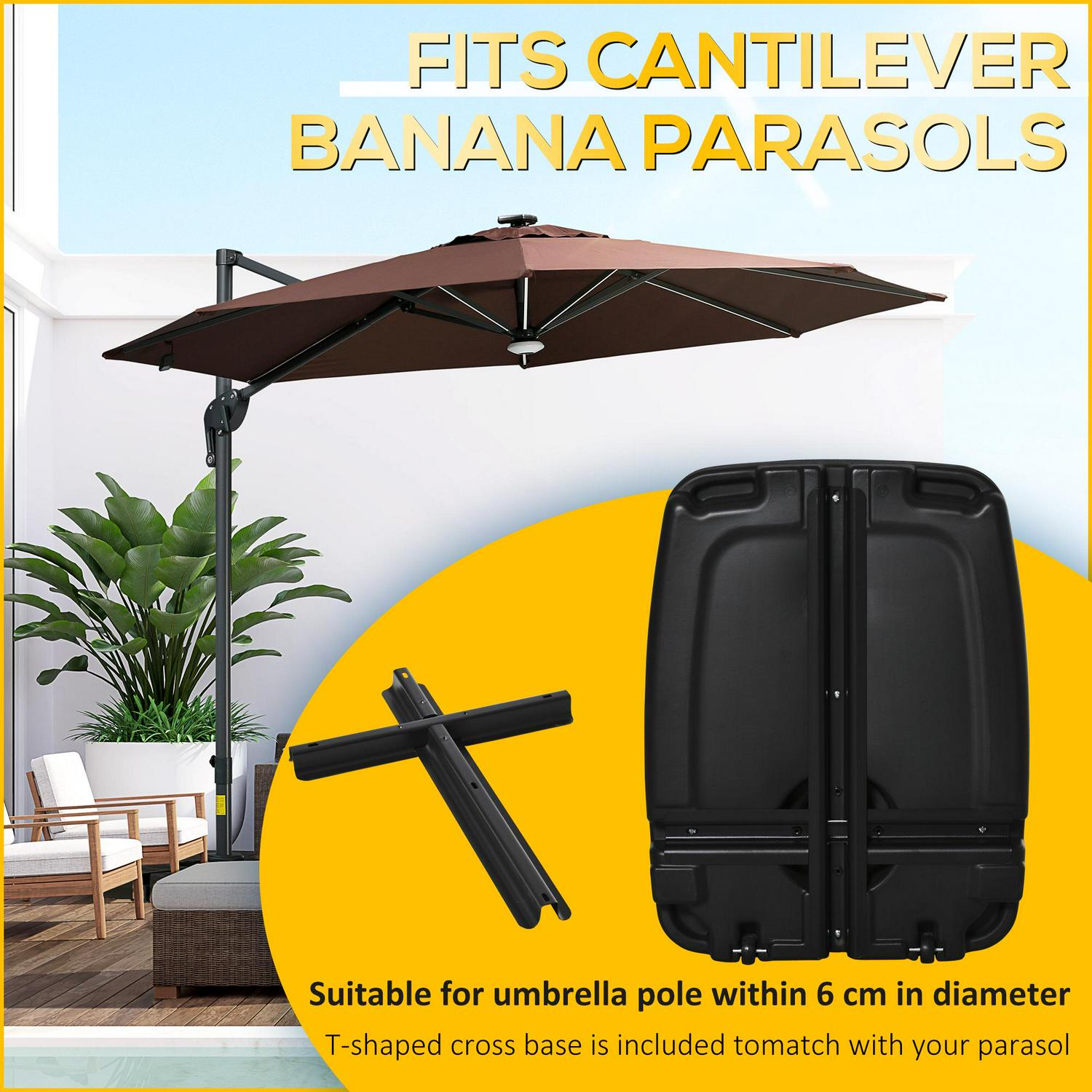 Square Parasol Base Portable Umbrella Stand Weights - Black
