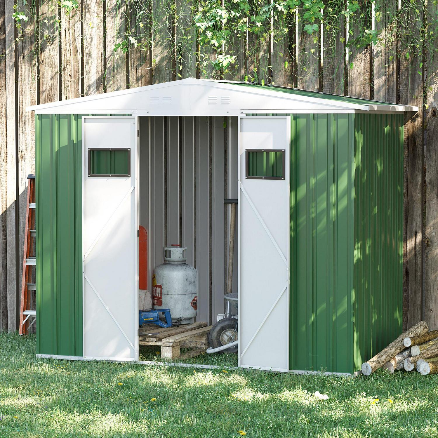 Outdoor Garden Storage Shed With Lockable Steel Tool Box For Backyard, Patio And Lawn, Green 8 X 4ft