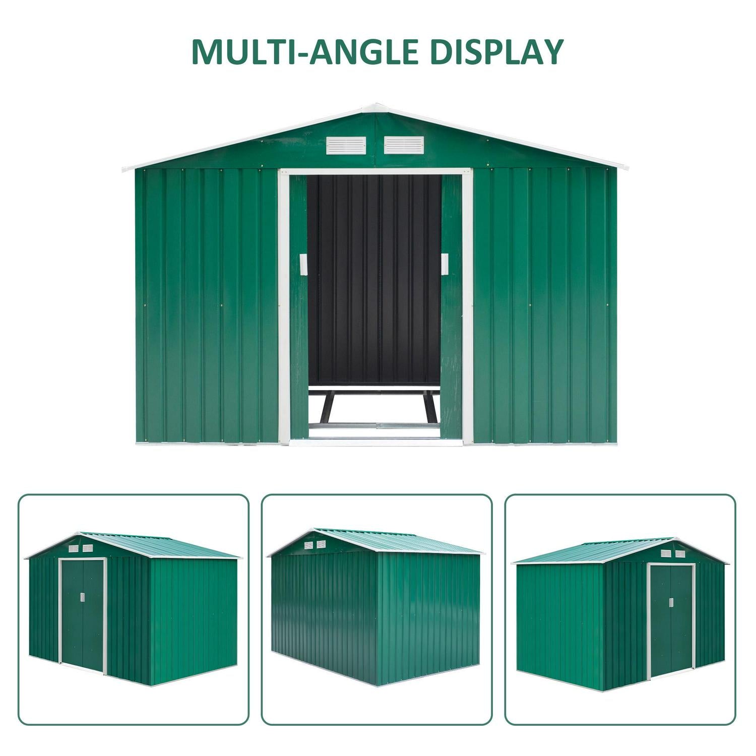 Metal Garden Shed, Green 9 X 6ft