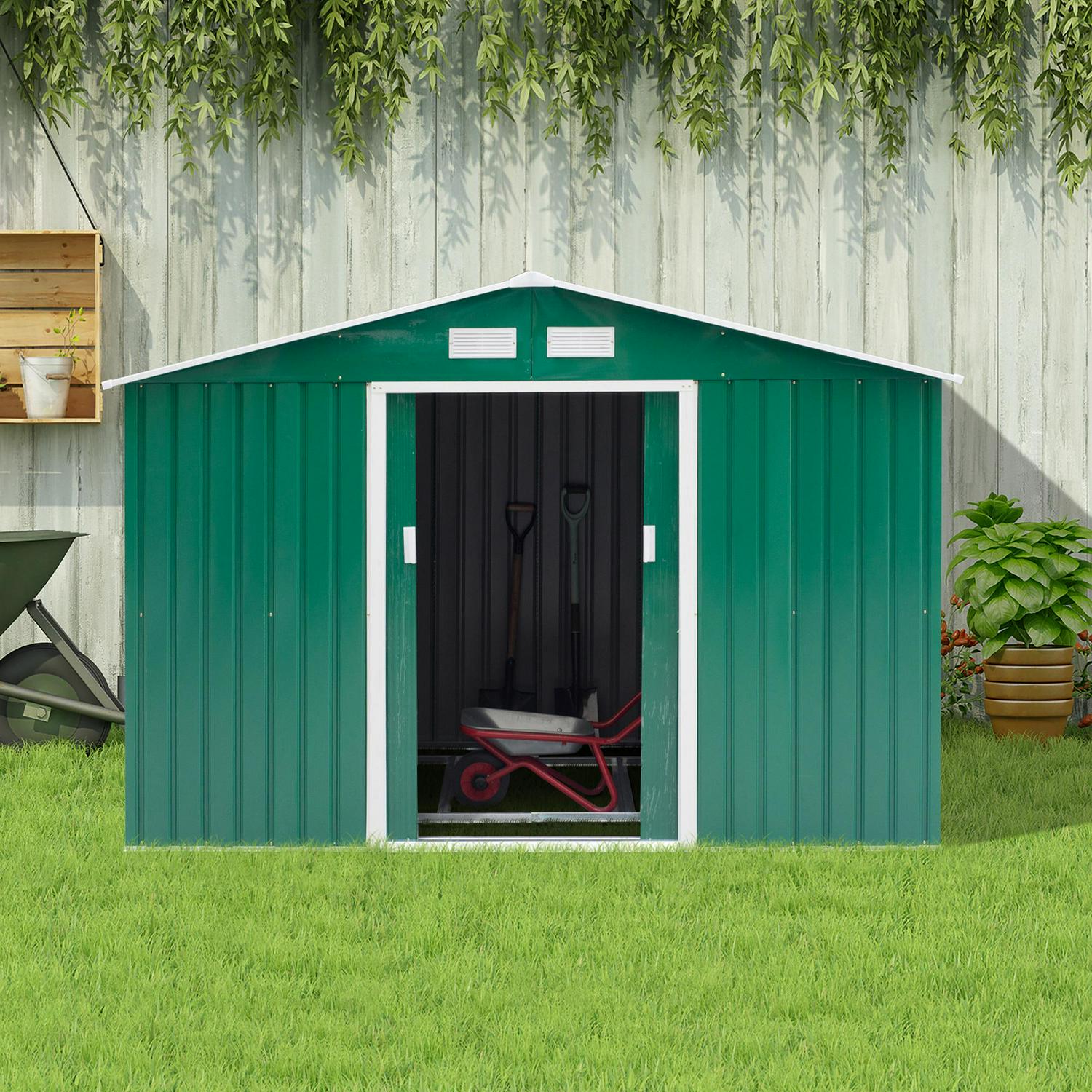 Metal Garden Shed, Green 9 X 6ft