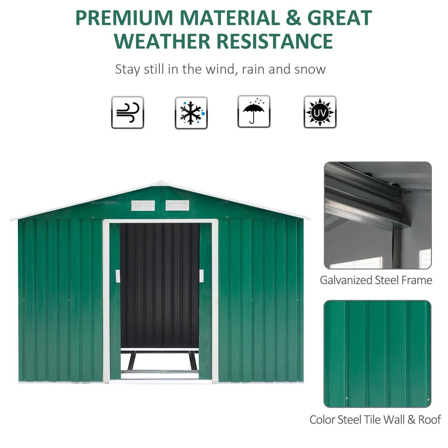 Metal Garden Shed, Green 9 X 6ft