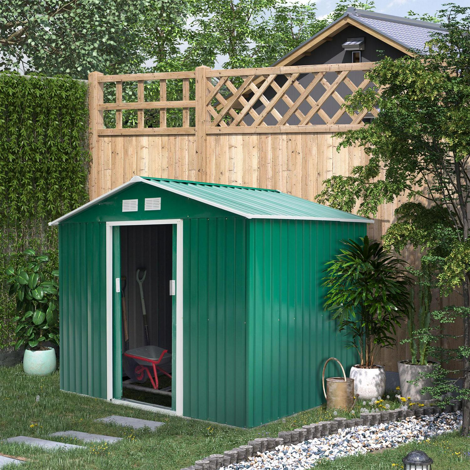 Metal Garden Shed, Green 9 X 6ft