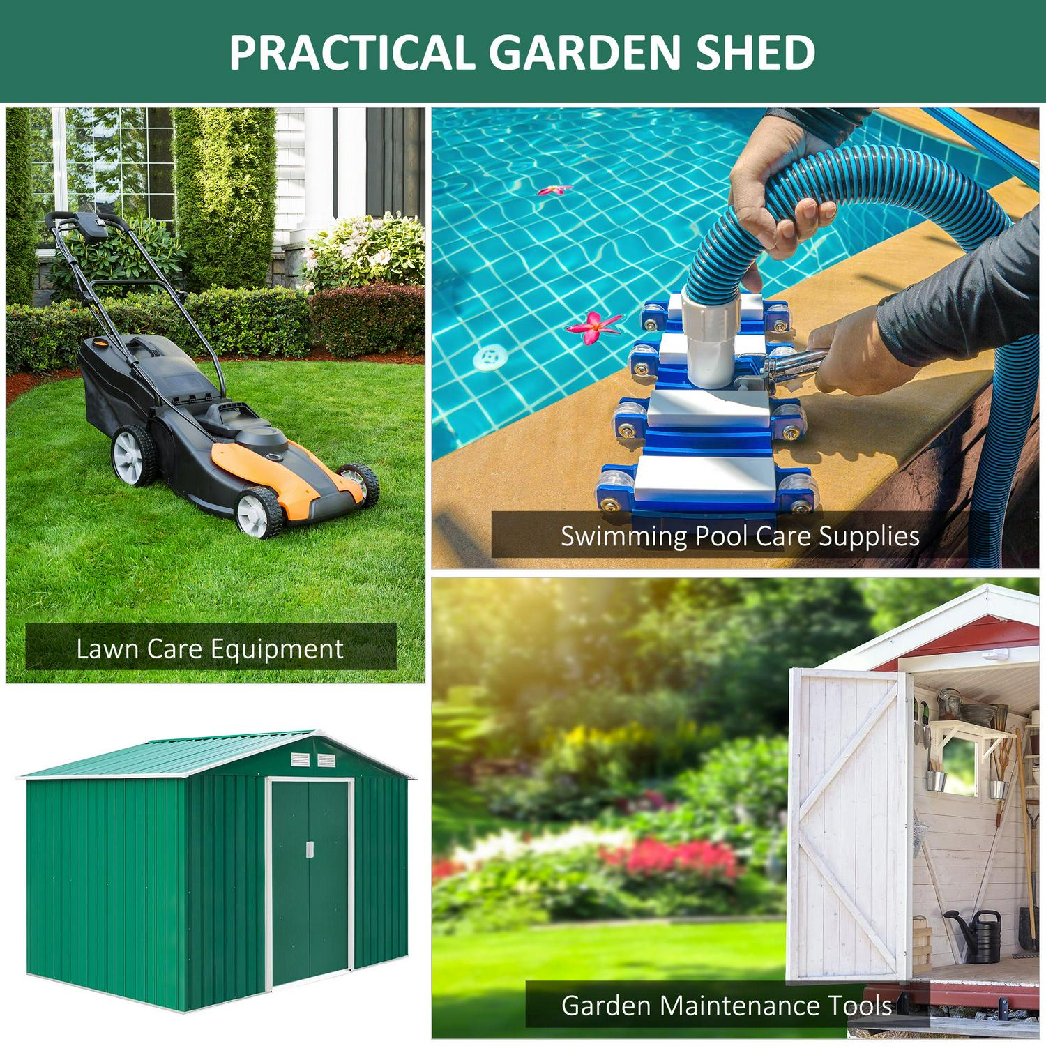 Metal Garden Shed, Green 9 X 6ft